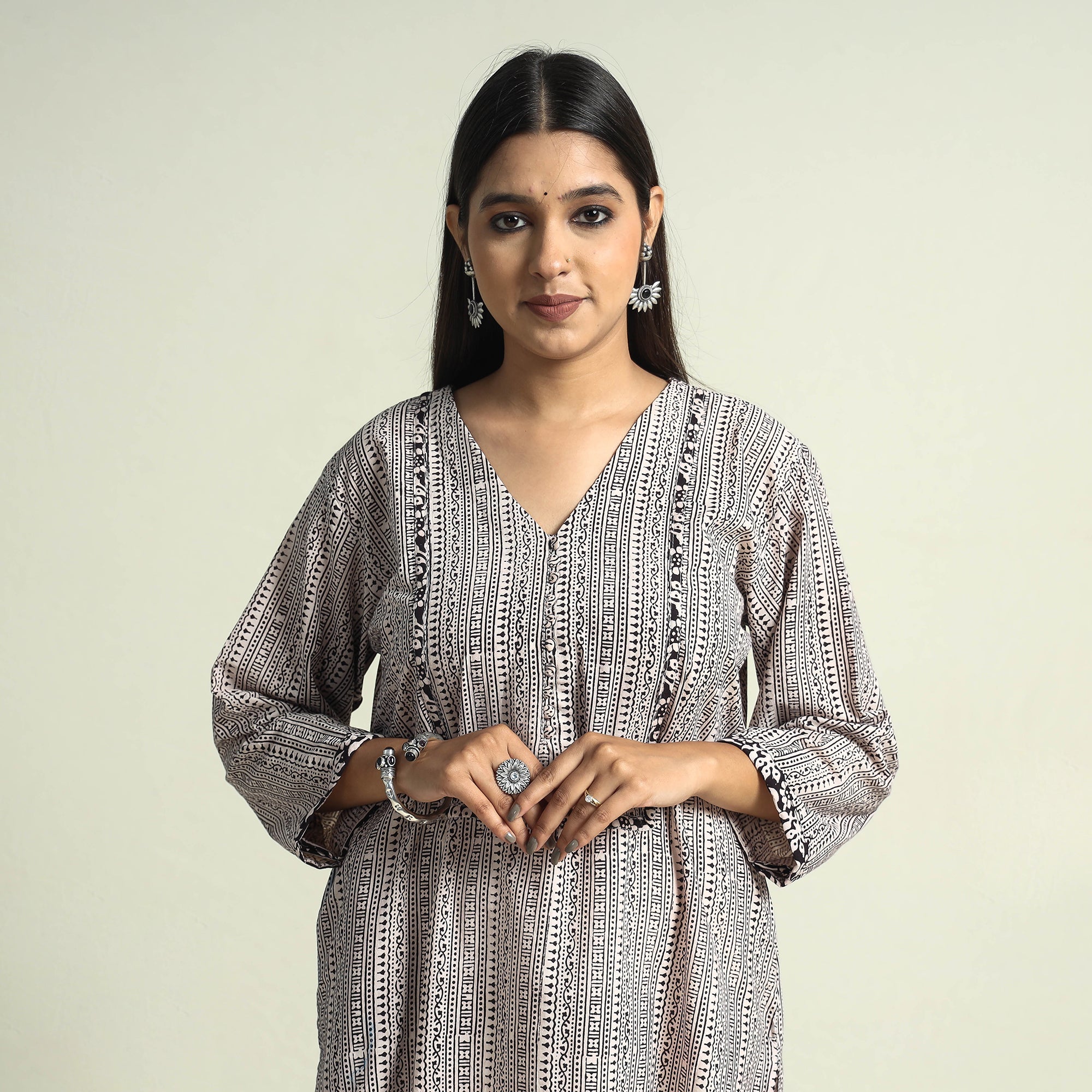 ITOKRI CASUALS Beige - Block Print Cotton Straight Bagh Kurta