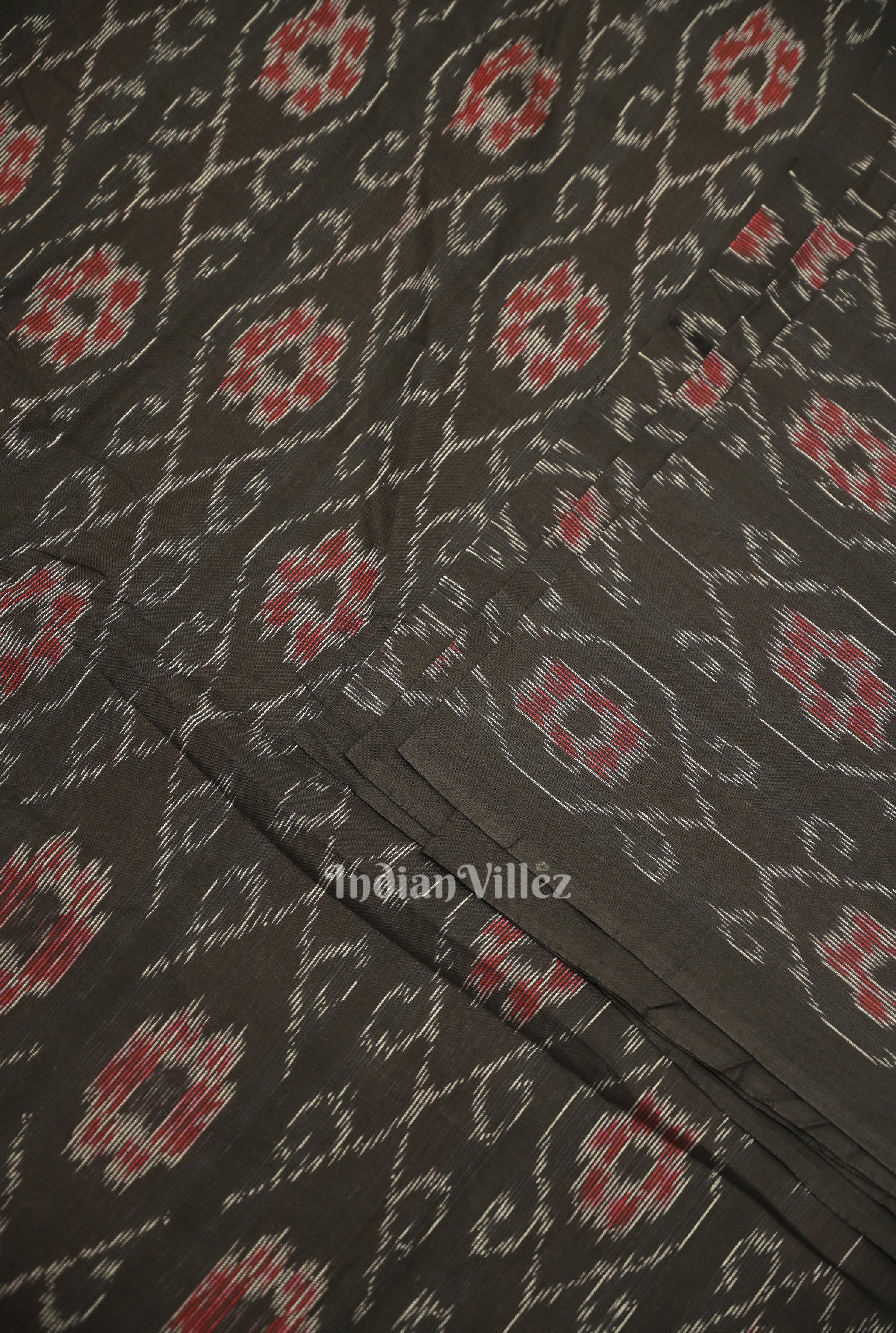 IndianVillèz Black Floral Theme Sambalpuri Ikat Cotton Fabric - view 2
