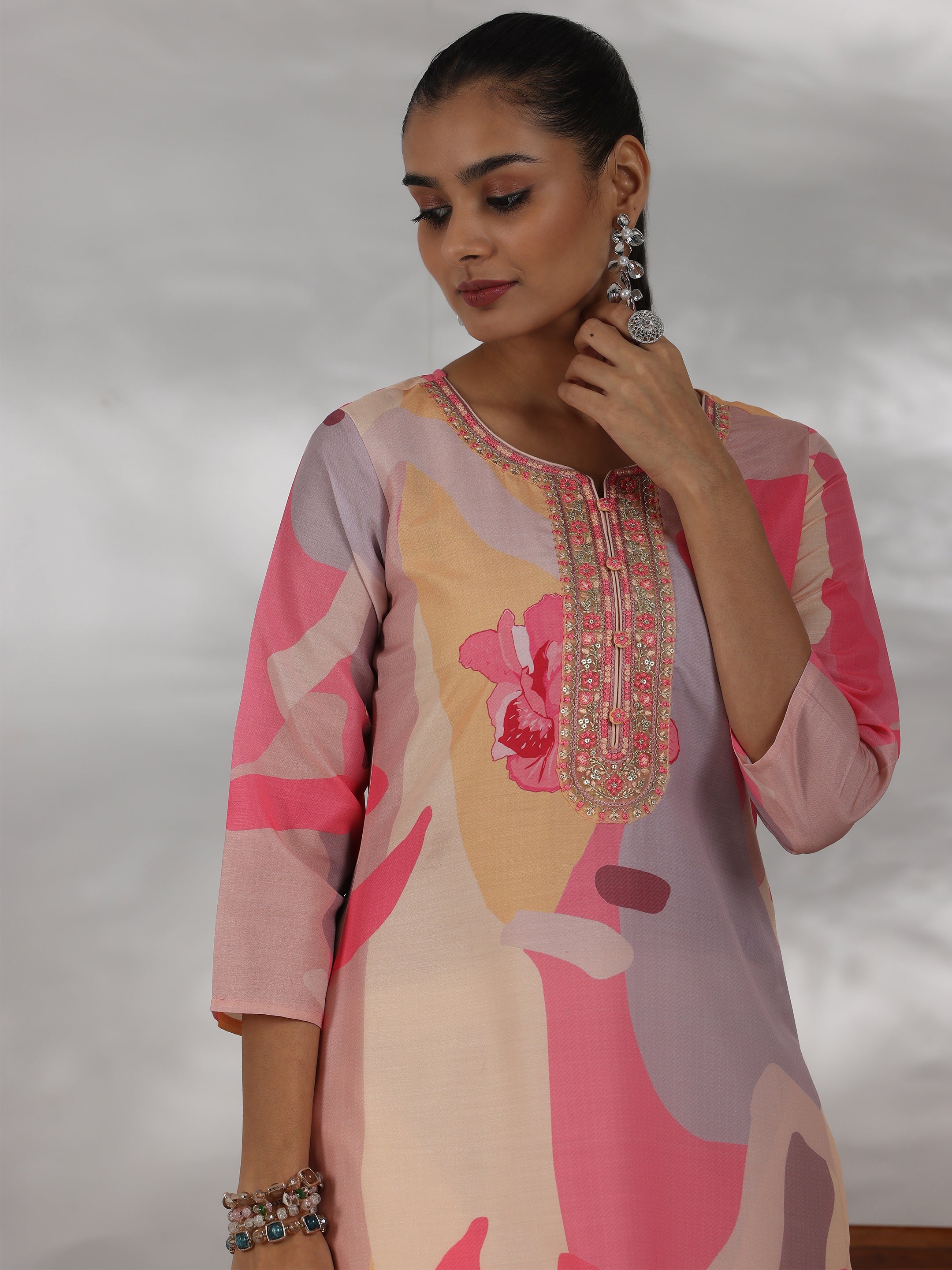 Libas Cream Printed Cotton Blend Straight Suit With Dupatta - view 8