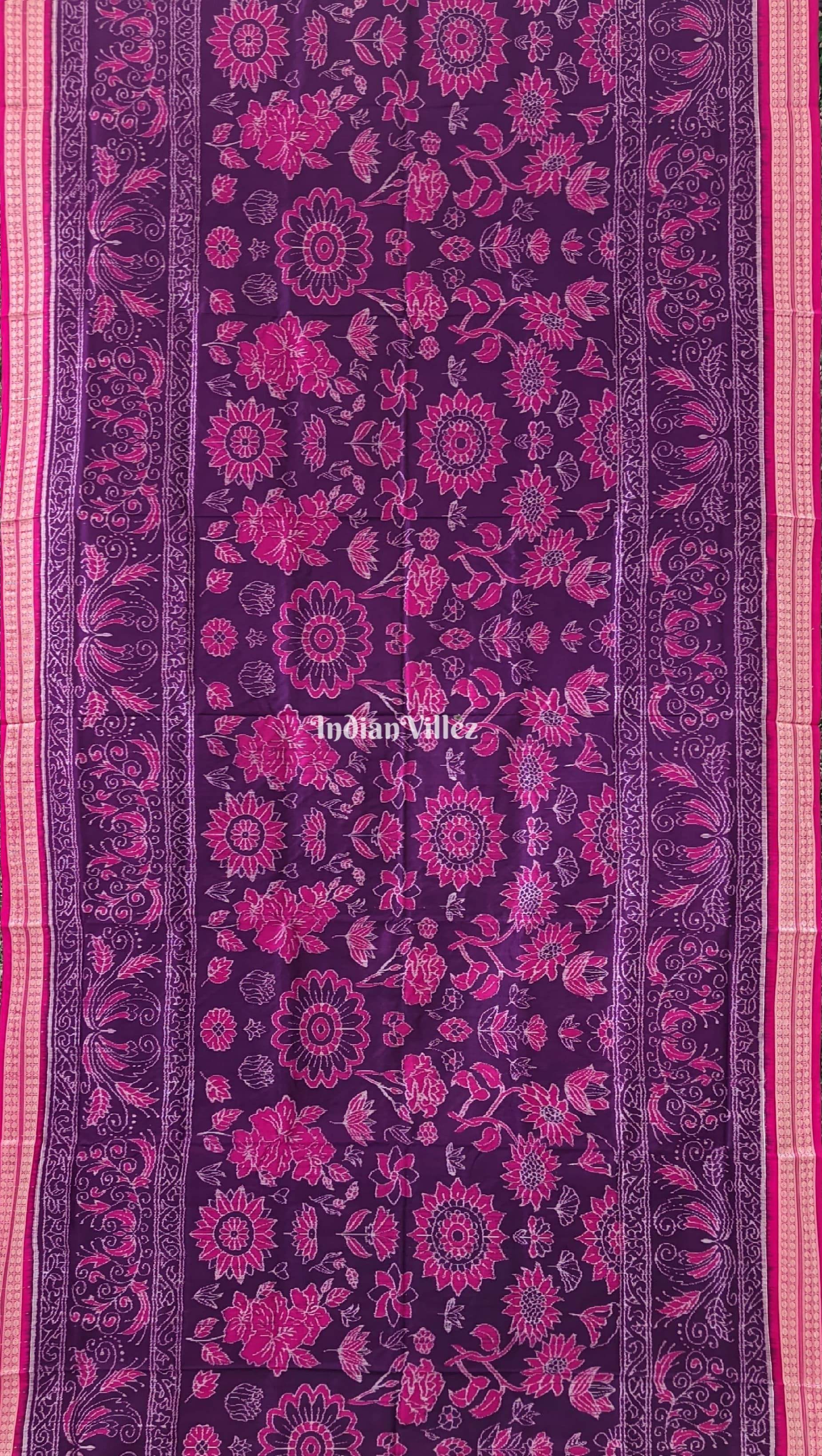 IndianVillèz Purple Pink Flower Design Sambalpuri Pure Silk Saree - view 3