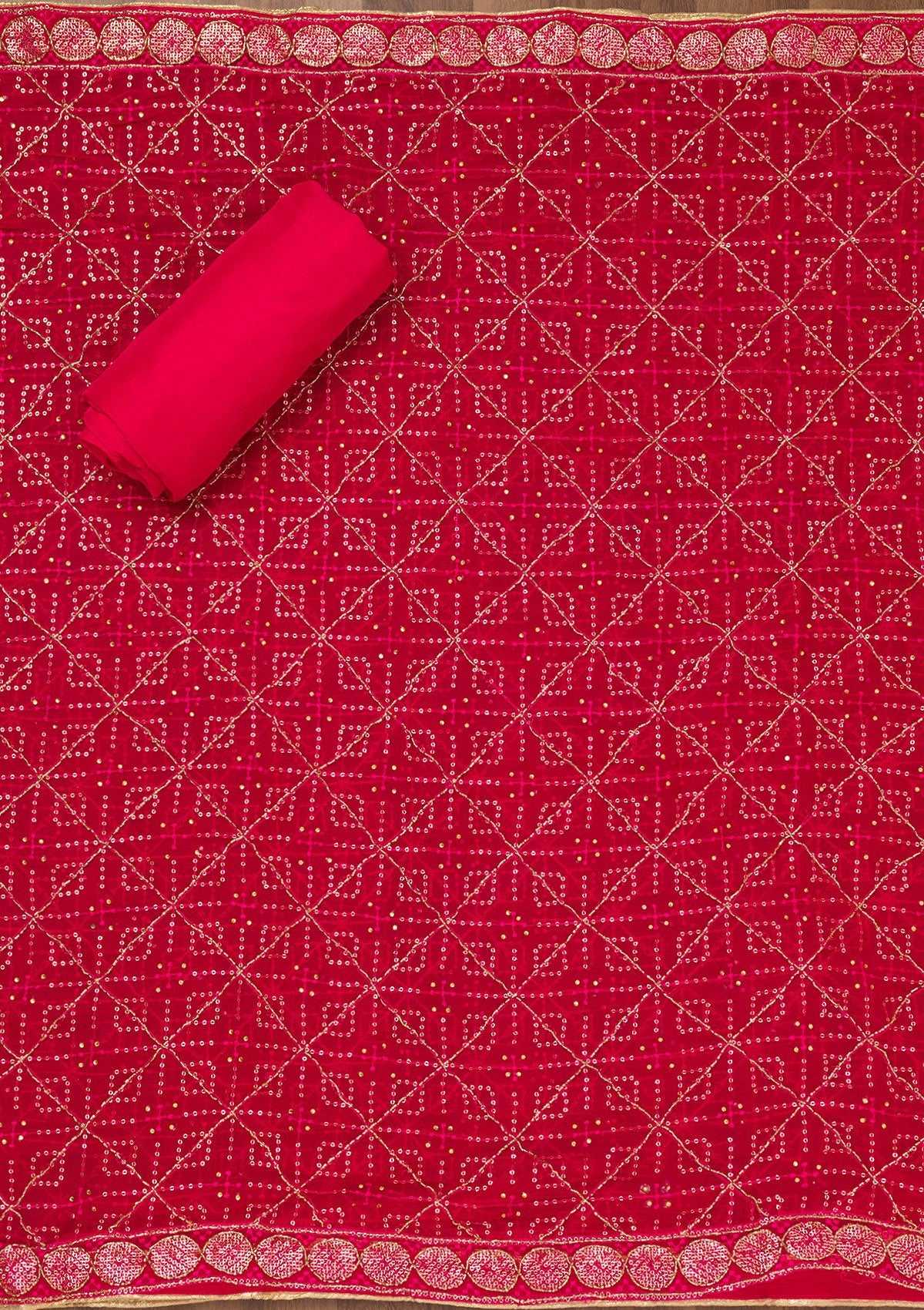Koskii Rani Pink Zariwork Semi Crepe Unstitched Salwar Suit - view 6