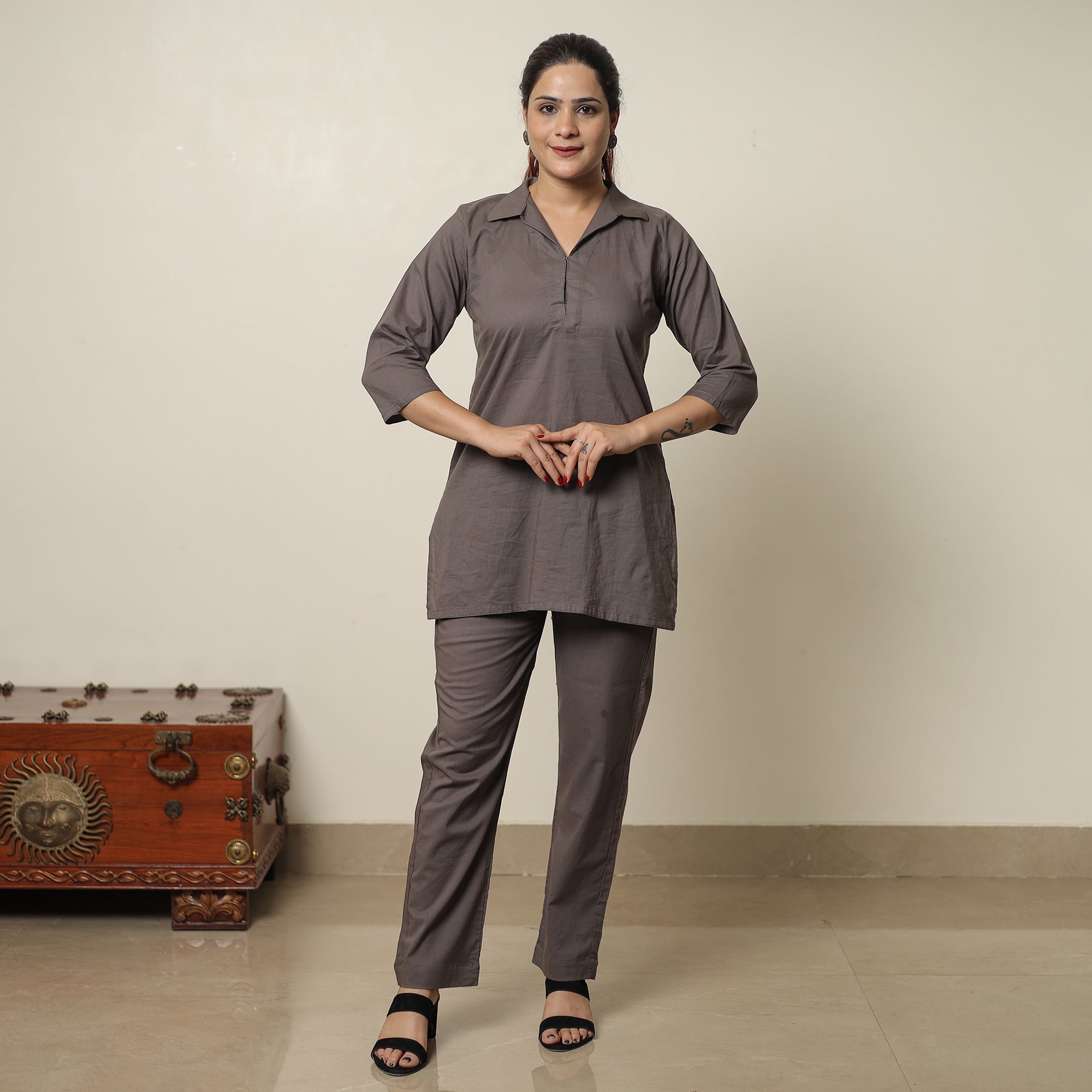 ITOKRI CASUALS Brown - Plain Dyed Cotton Co-Ord Set 13 - view 3