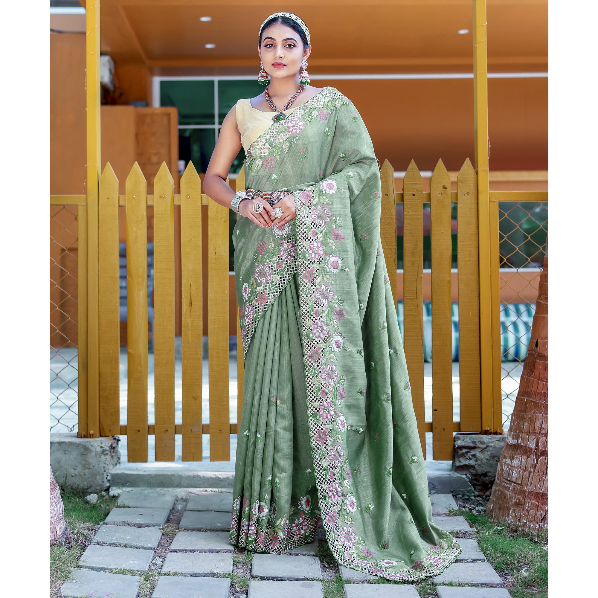 TASARIKA COUTURE Apeksha Green Silk Handwork Saree