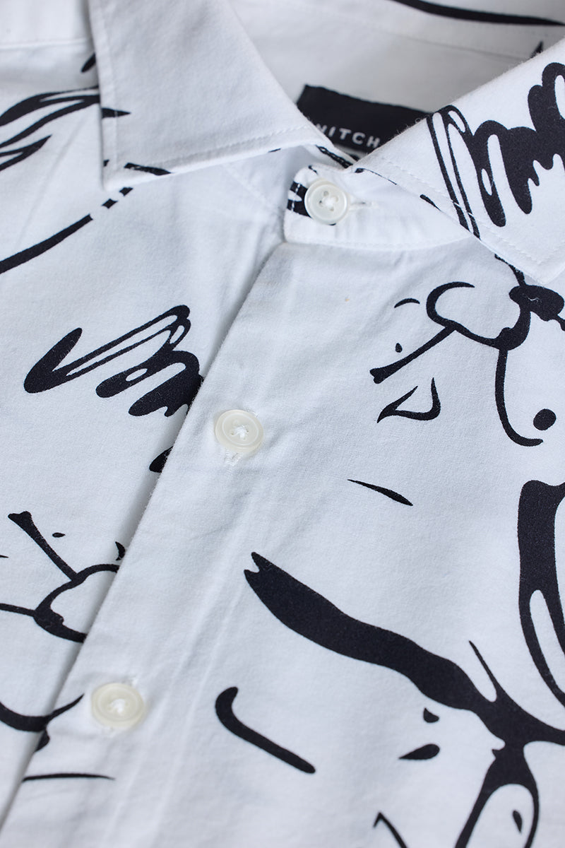 SNITCH White Abstract Slim Fit Shirt - view 2