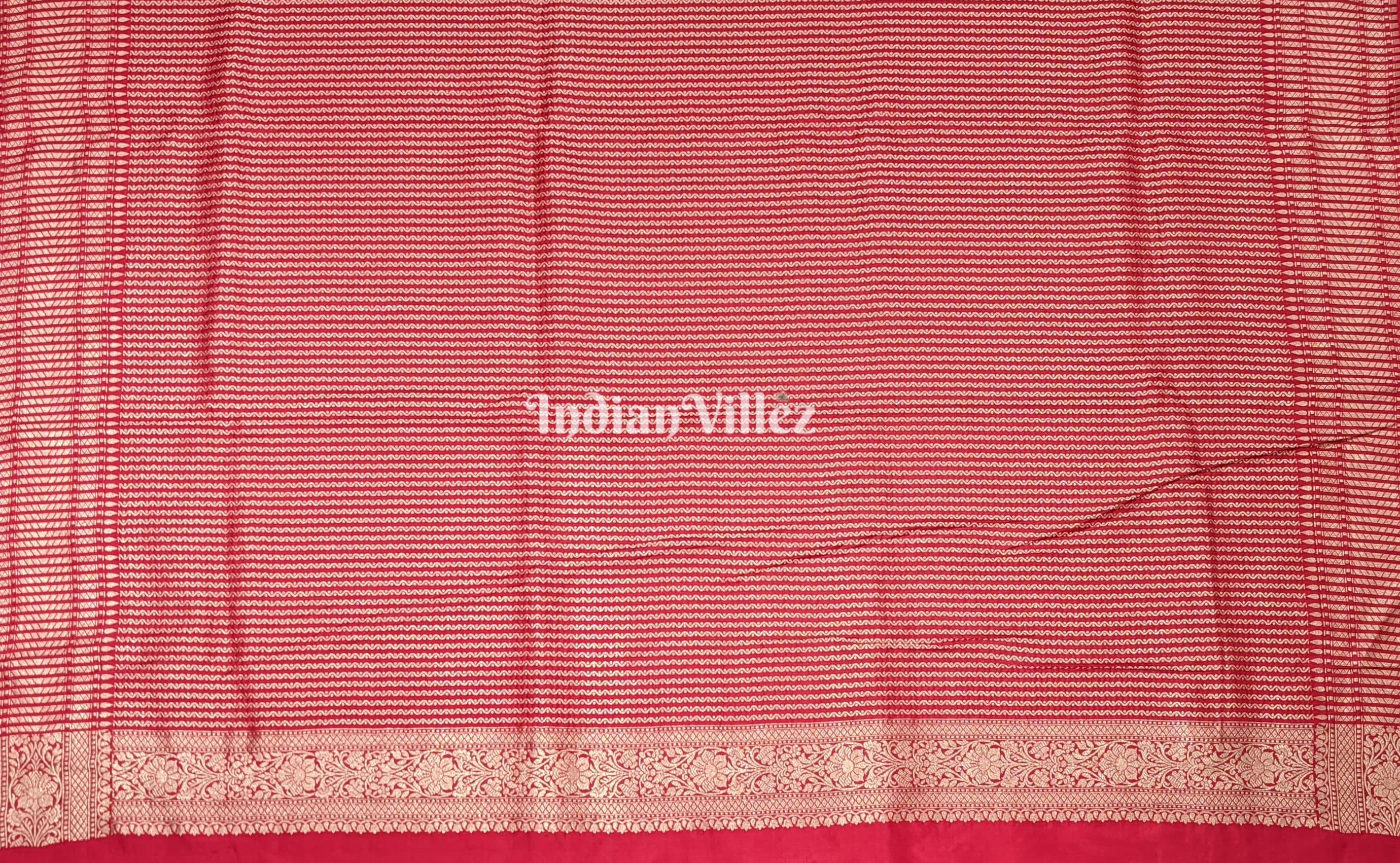 IndianVillèz Red Floral Theme Banarasi Katan Saree - view 5