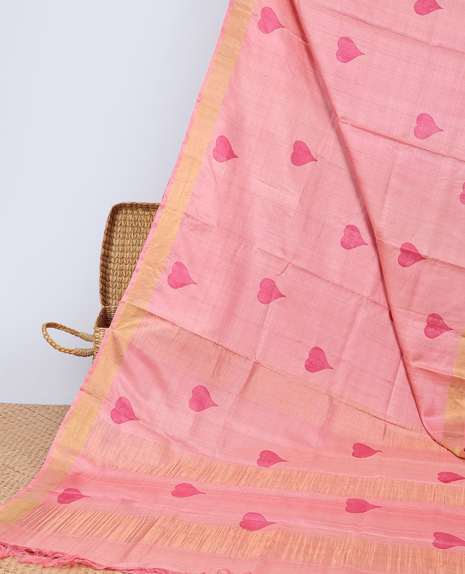 Pothys Red all over heart motifs tussar saree with self-intricate zari border