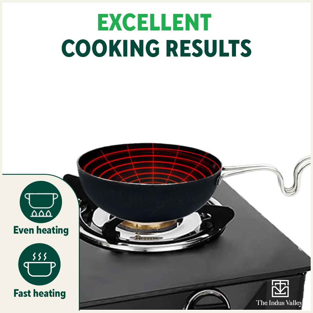 The Indus Valley 100% Pure Sheet Iron Tadka Pan with Stainless Steel Handle, Pre-seasoned, Toxin-free, Induction - view 7