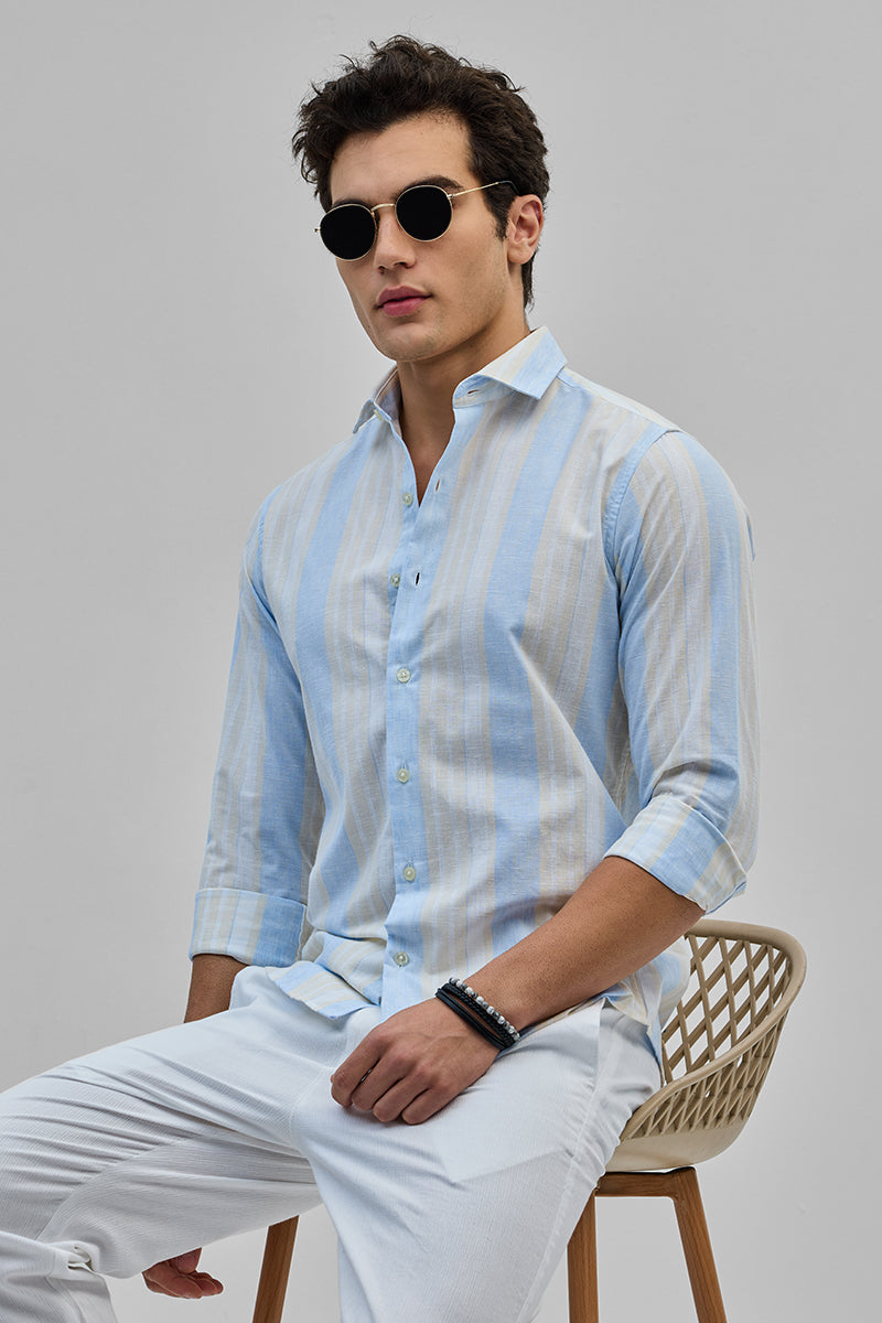 SNITCH Light Blue Stripes Slim Fit Shirt - view 4