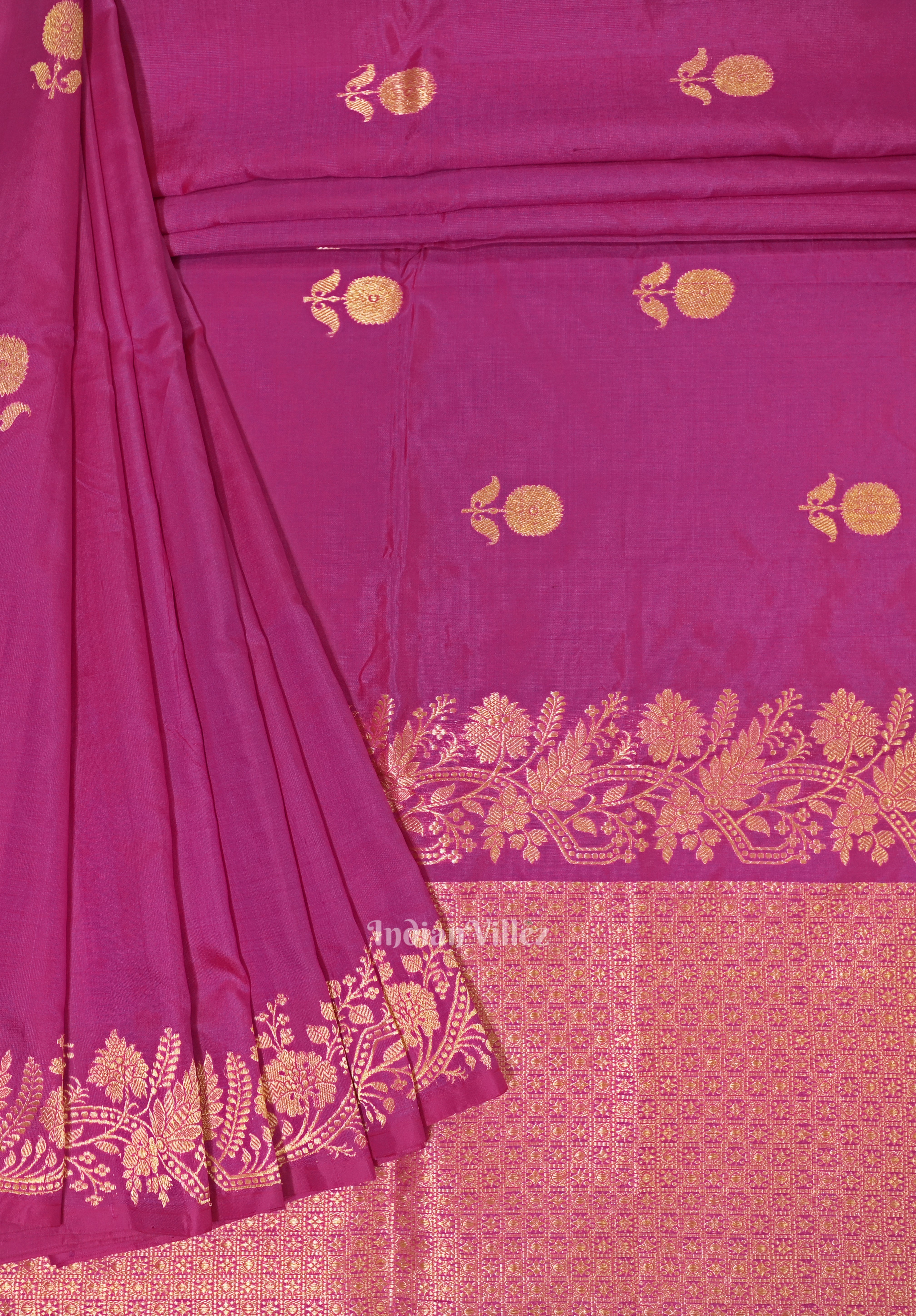 IndianVillèz Purple Pink Designer Katan Banarasi Silk Saree