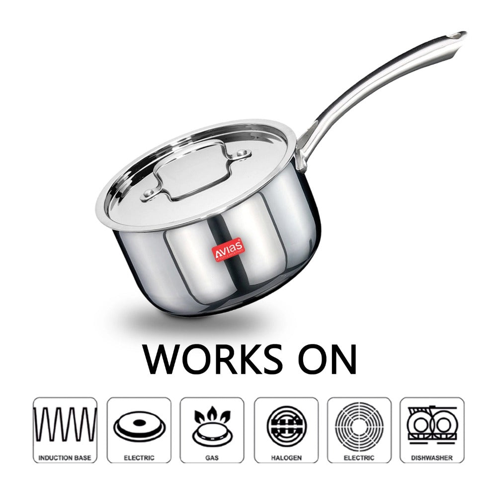 AVIAS Riara Premium Stainless Steel Tri-Ply Saucepan With Steel Lid | Gas & Induction Compatible | Silver - view 4