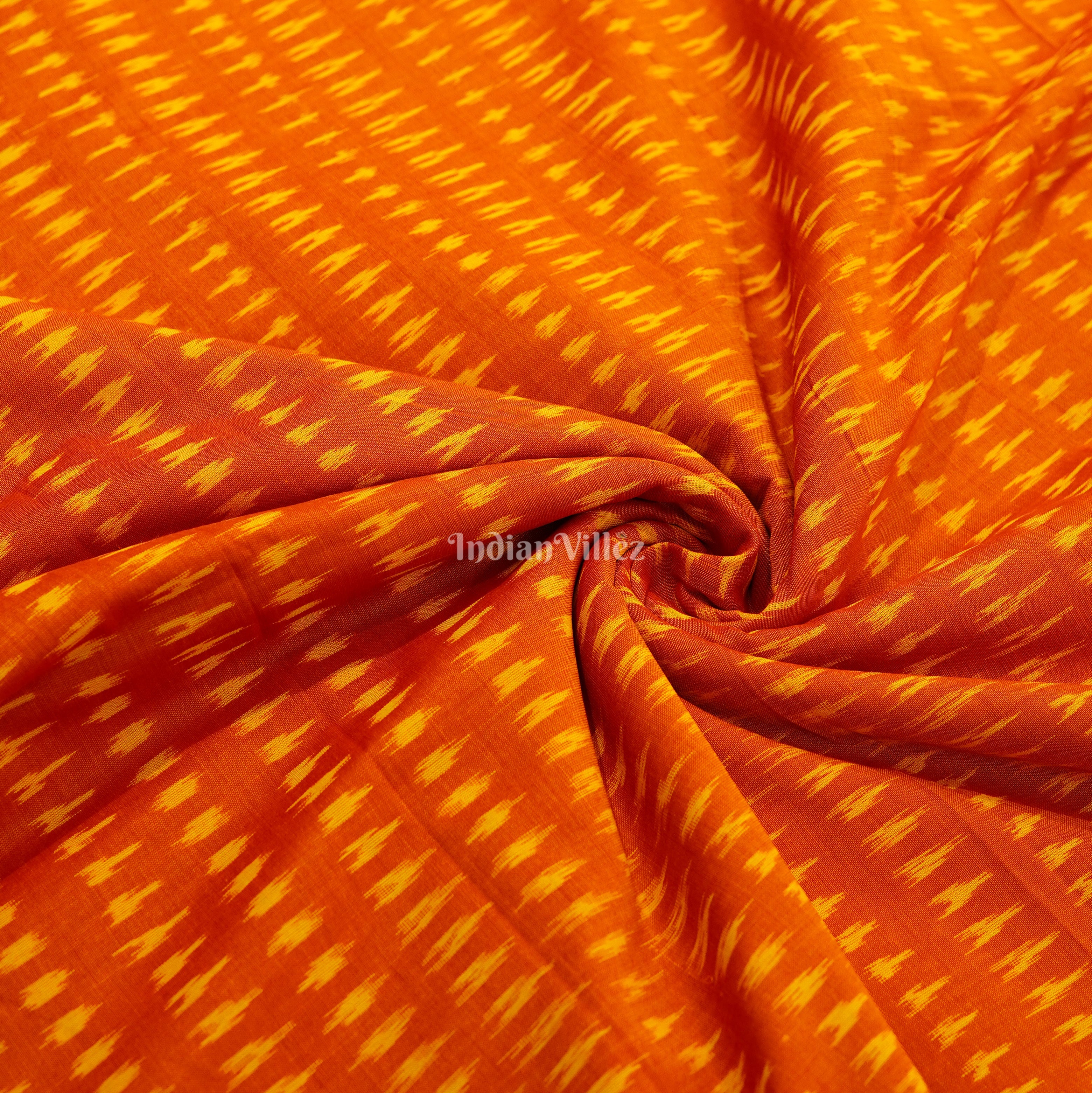 IndianVillèz Orange Handwoven Pochampally Ikat Cotton Fabric