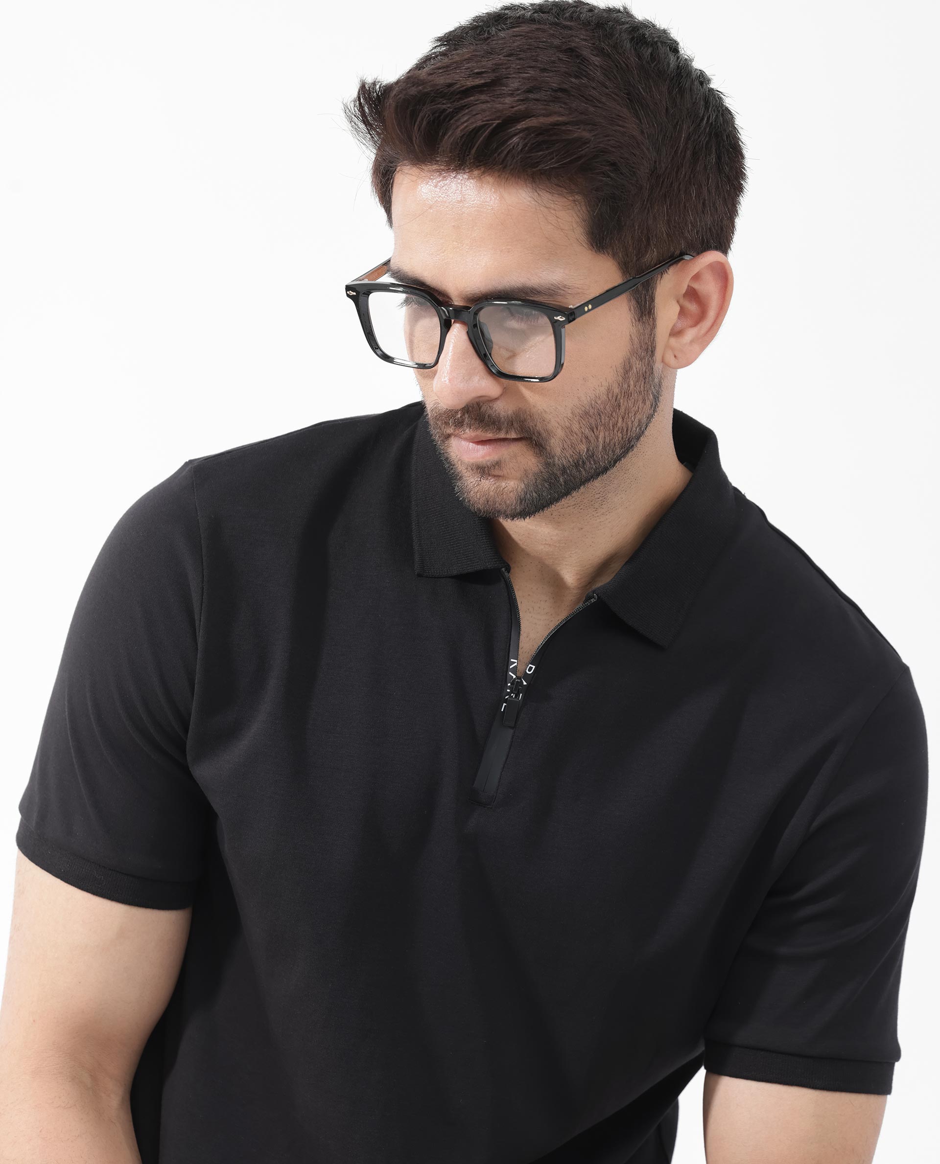 Rare Rabbit Men's Holit Black Half Sleeves Button Closure Solid Polo T-Shirt - view 6
