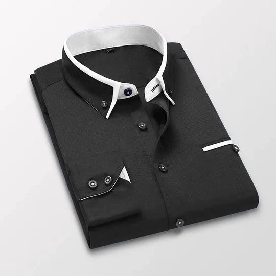 BlackTree Down Collar Cotton Blend Solid Shirt For Man (Black)