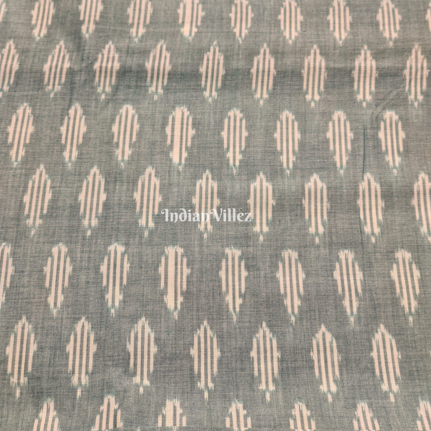 IndianVillèz Mint Green Pochampally Ikat Cotton Fabric - view 2