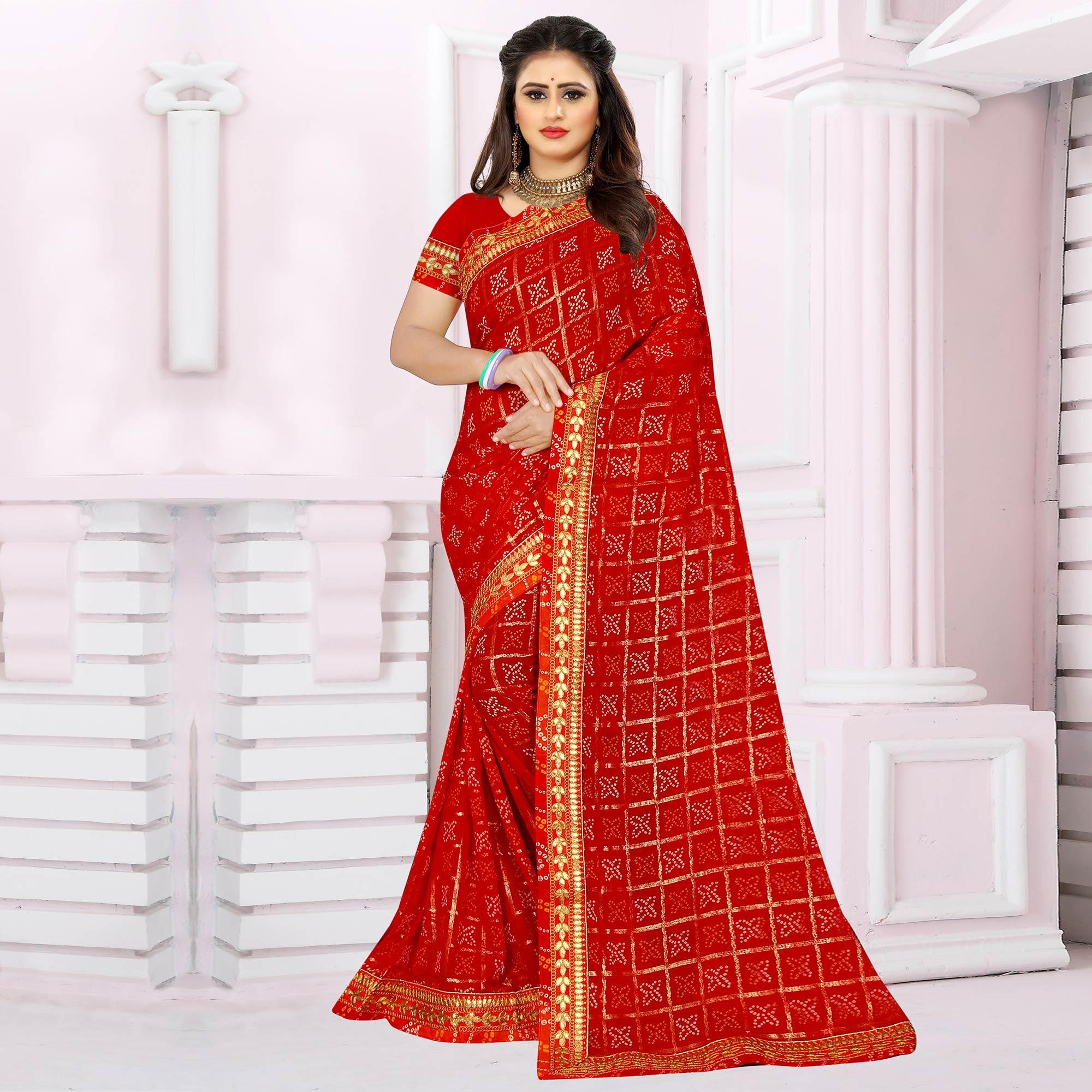 Peachmode Glorious Maroon Coloured Casual Wear Printed Georgette Saree