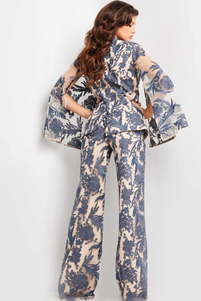 Jovani 25805 Long Two Piece Formal Pant Suit – Navy/Nude - view 2