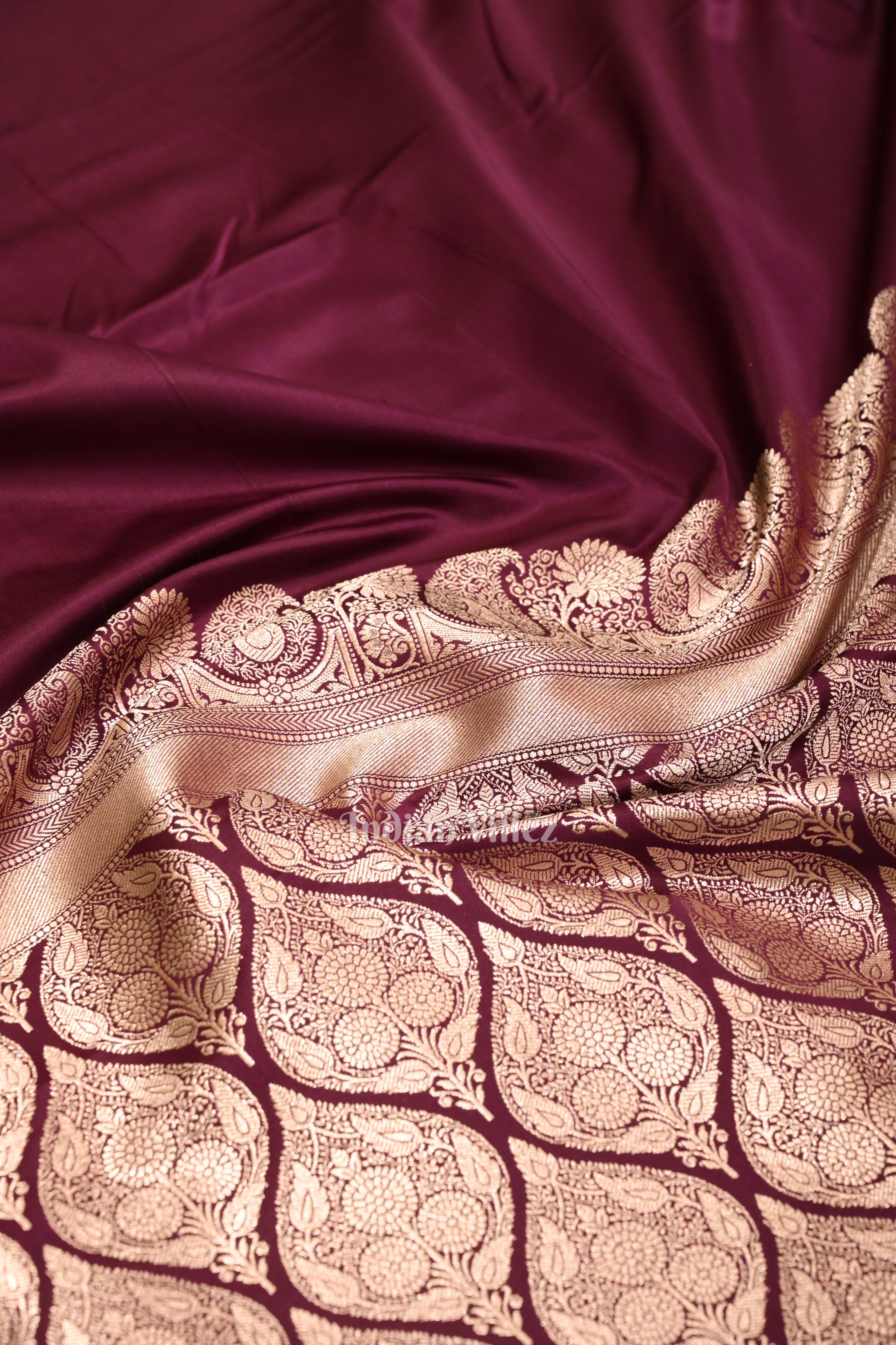 IndianVillèz Wine Pure Soft Mashru Satin Silk Banarasi Saree - view 2