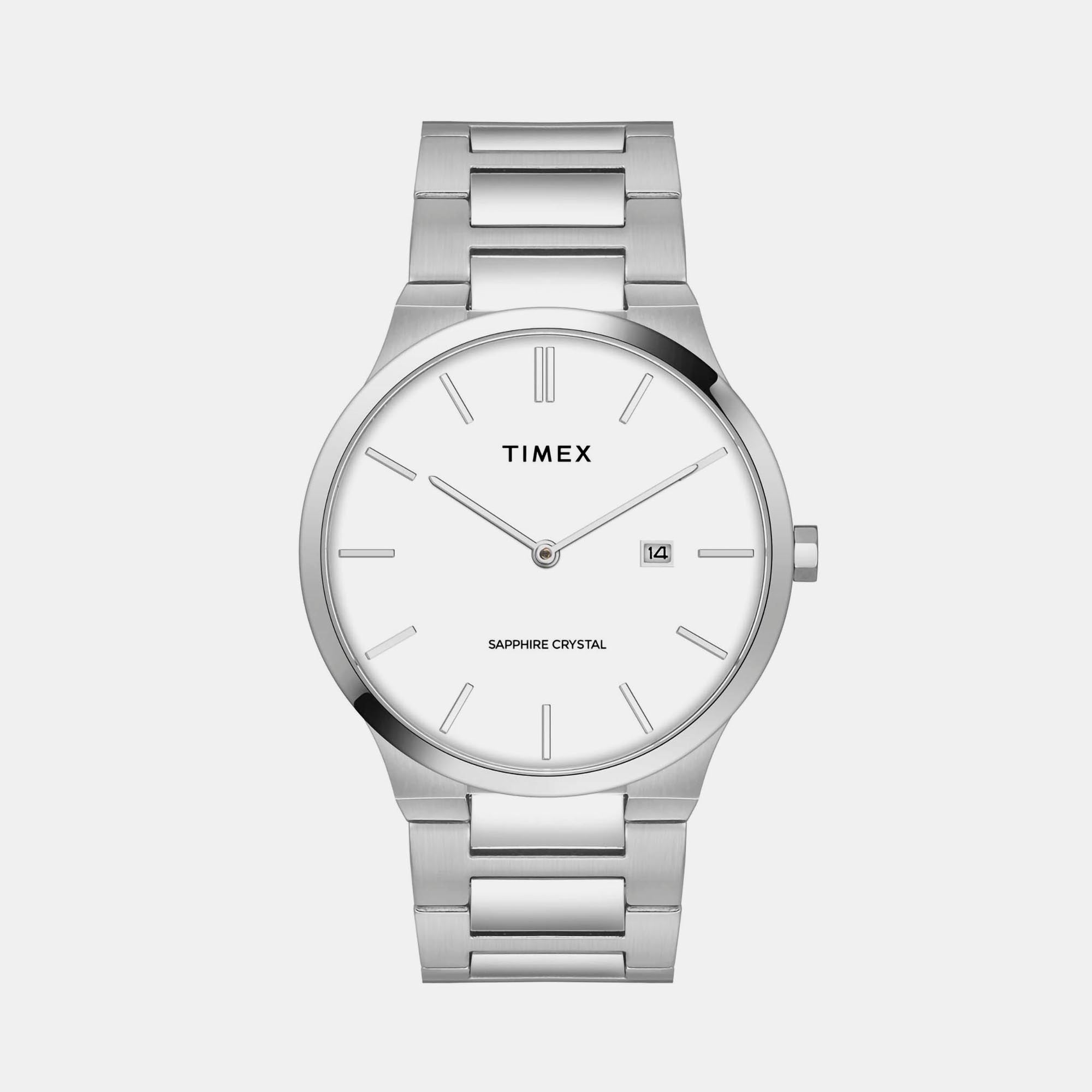 Timex E Class Men Quartz White Dial Analog Stainless Steel Watch TWEG23600