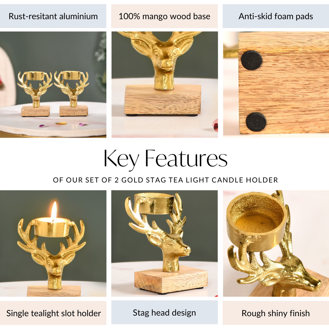 Nestasia Set Of 2 Gold Stag Tea Light Candle Holder - view 5
