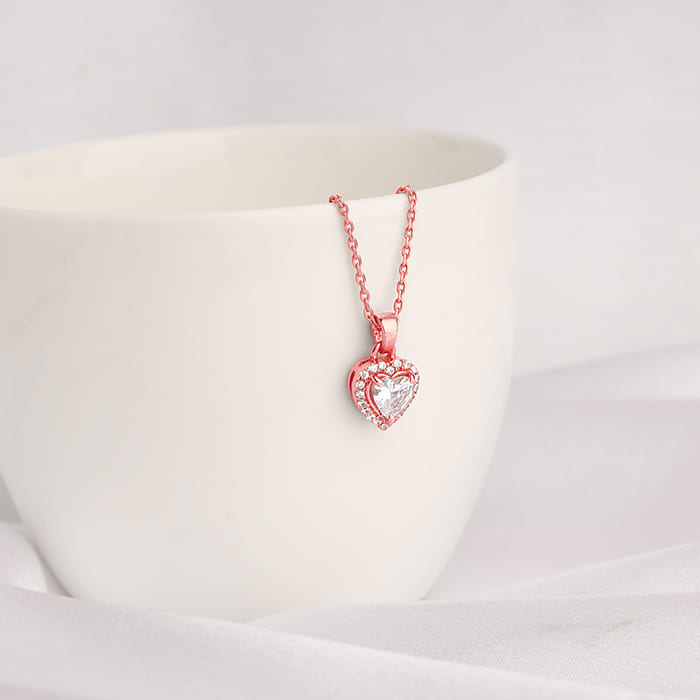 GIVA Jewellery Rose Gold Studded Heart Pendant with Link Chain - view 2