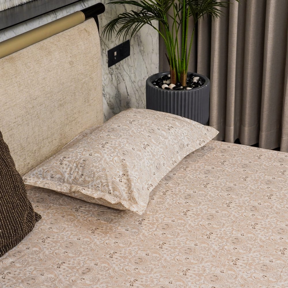 Urban Space -Home Furnishing Store Fitted King Size Cotton Bedsheet - Paisley - Brown
