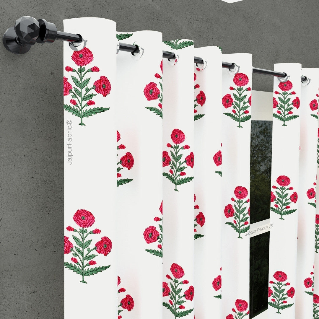 JaipurFabric® Ocean Enclave Handblock Red Flowers and Green Leaves Curtains - view 7