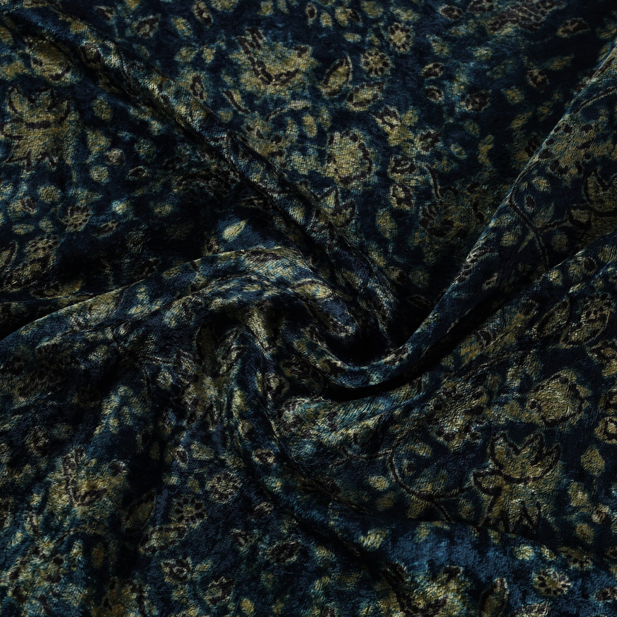 AJRAKH BY JABBAR KHATRI Blue - Block Printed Velvet Natural Dyed Ajrakh Fabric 06 - view 3