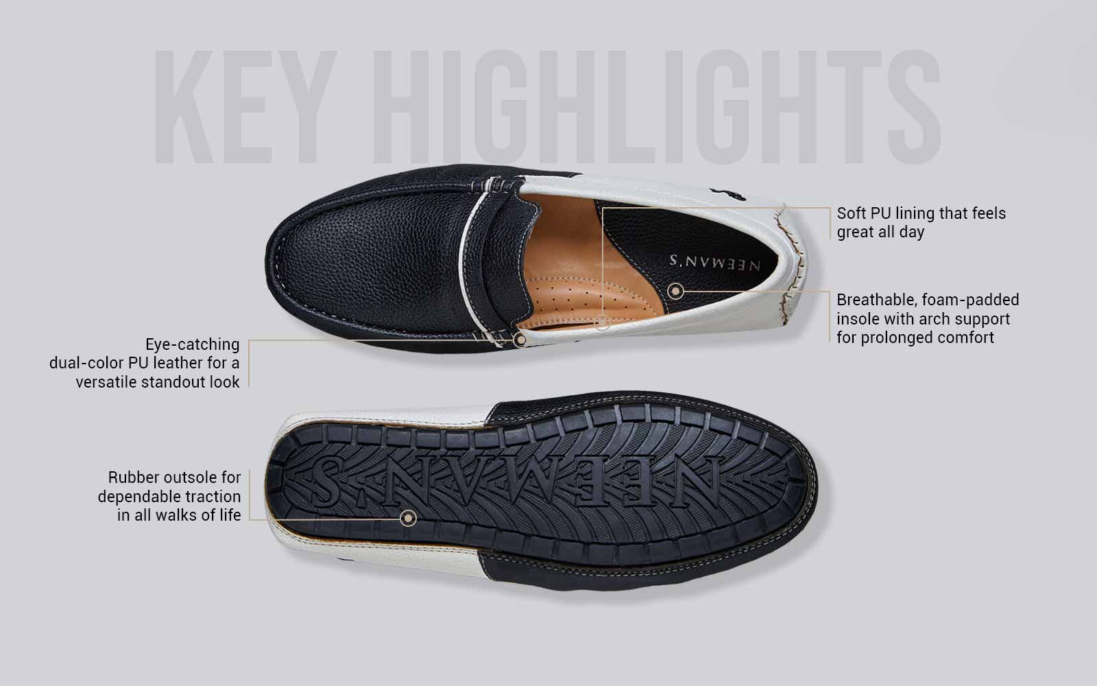 Neeman's Color Block Loafers : White-Black - view 4