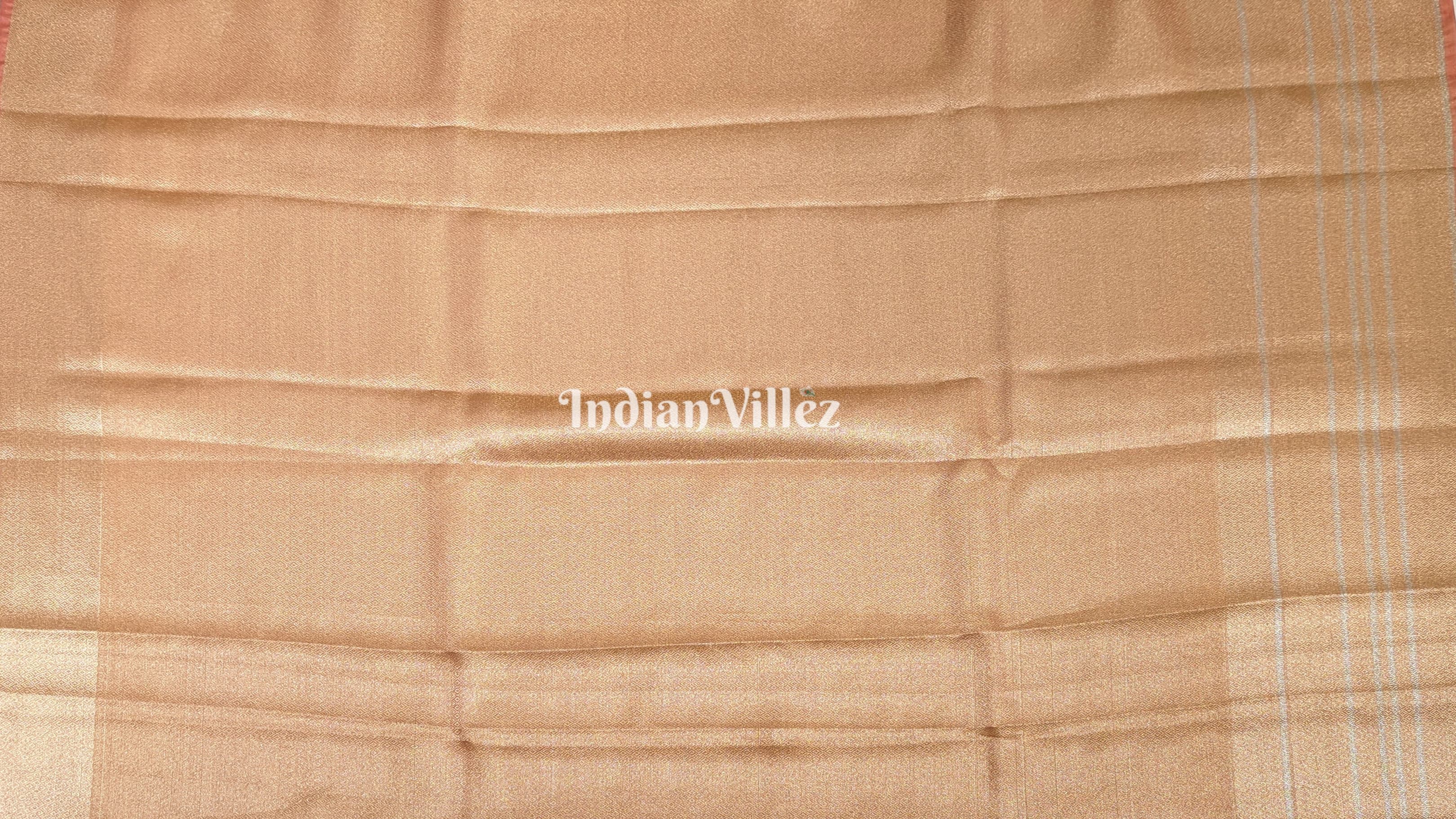 IndianVillèz Orange Golden Dual Tone Zari Woven Banarasi Tissue Saree - view 5