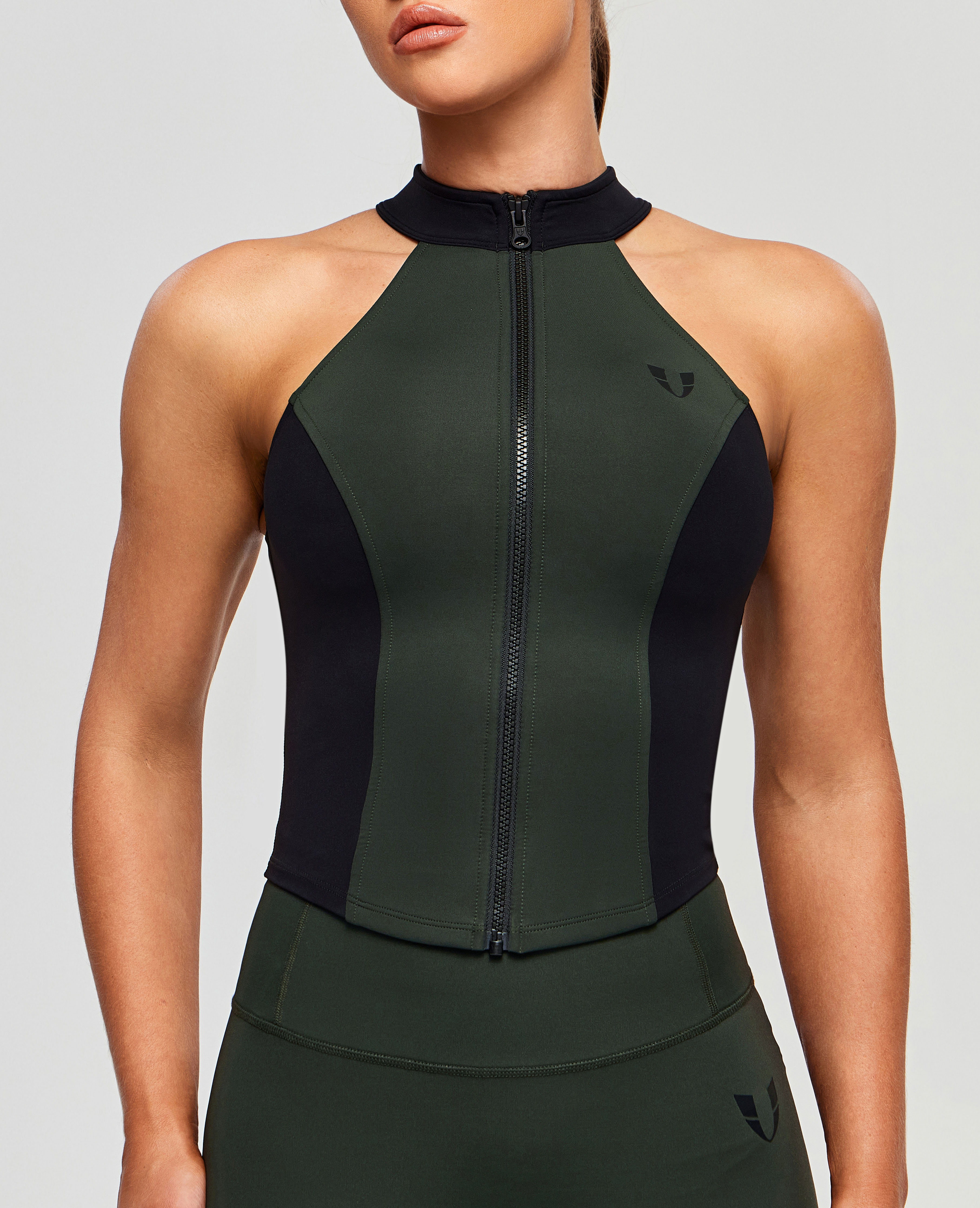 FIRM ABS Contrast Color Gym Tank - Deep Green and Black