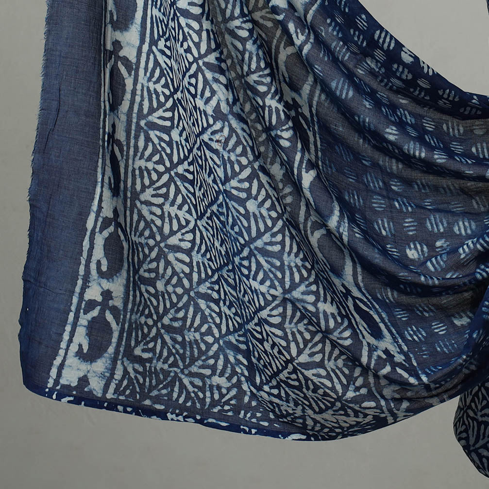 ARTISAN HAND BLOCK PRINTS Blue - 3pc Cotton Indigo Bagru Print Dress Material Set 08 - view 4