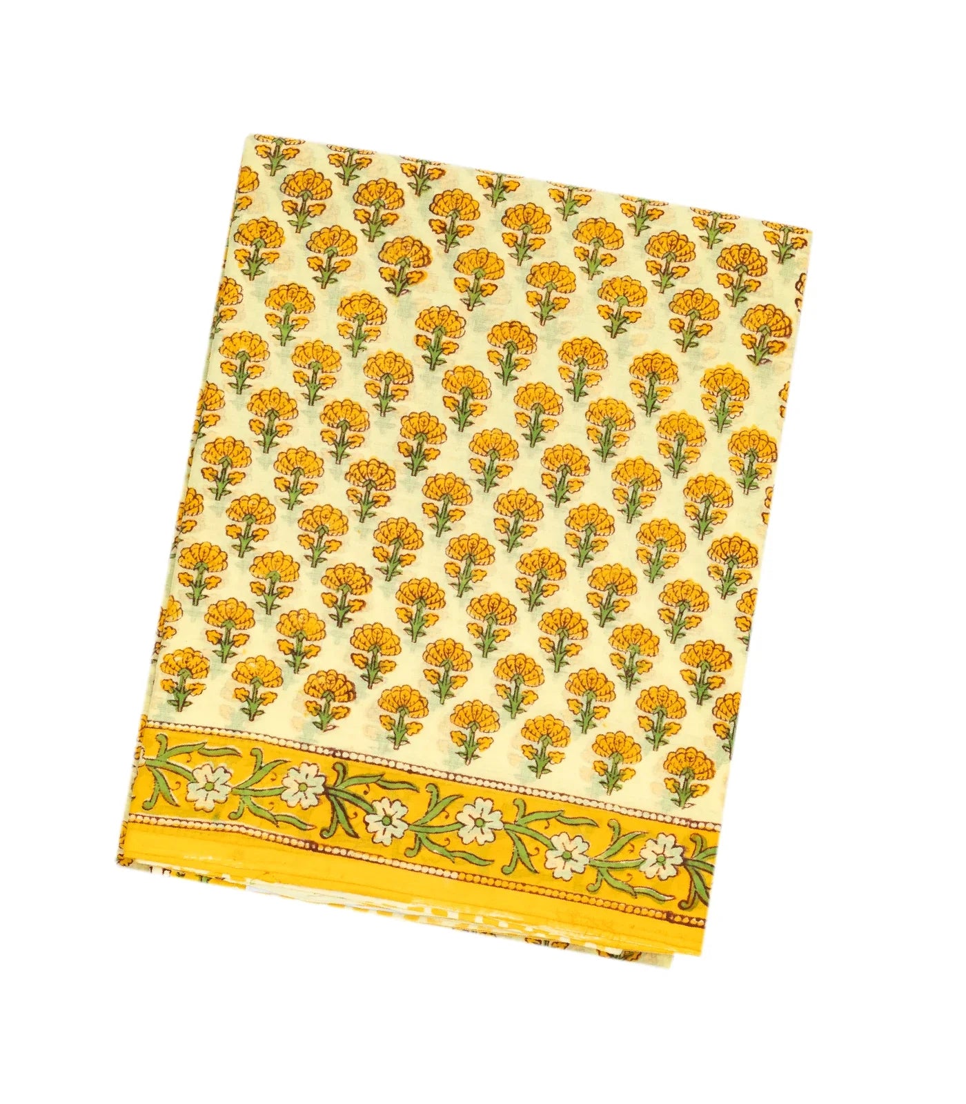 RmKV Light Yellow Woven Jaipur Cotton Saree With Mustard Printed Floral Motifs
