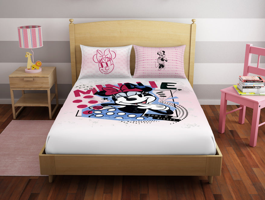 Spaces India Character Strawberry Cream - Blush 100% Cotton Double Bedsheet - Disney Minnie By Spaces