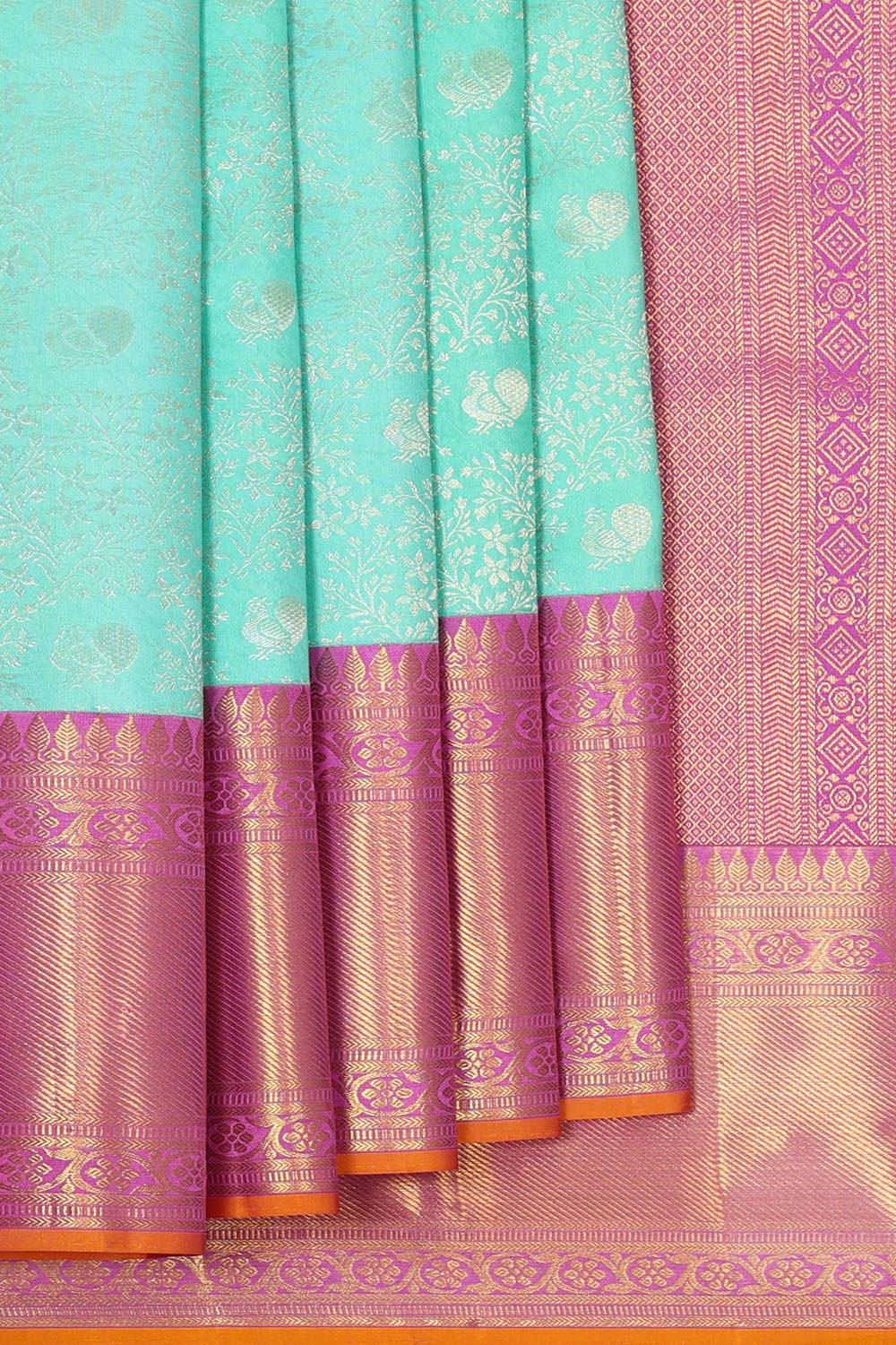 Kalanjali Kanchipattu Aqua Blue Brocade Saree