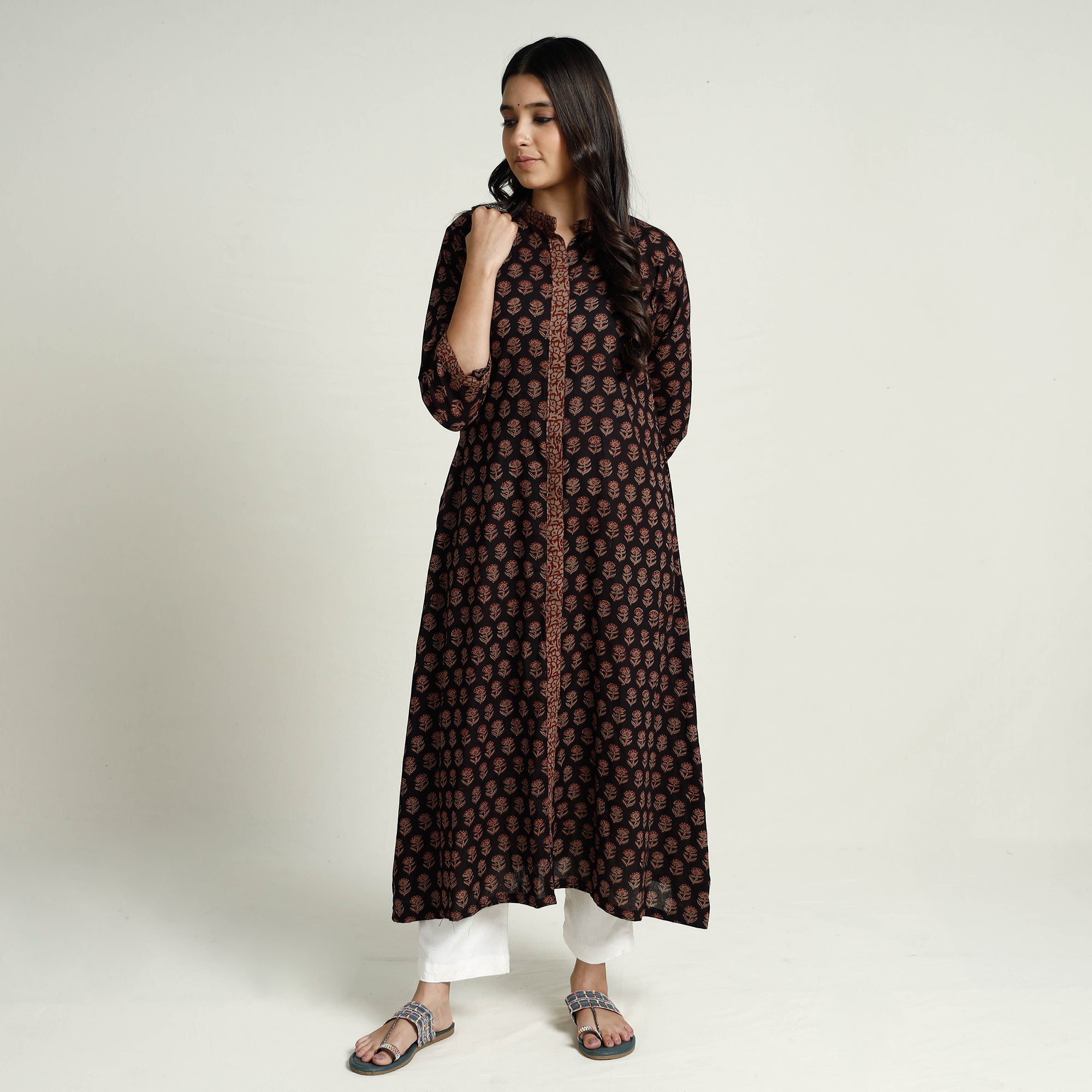 ITOKRI CASUALS Black - Block Print Mul Cotton A-Line Bagh Kurta - view 2