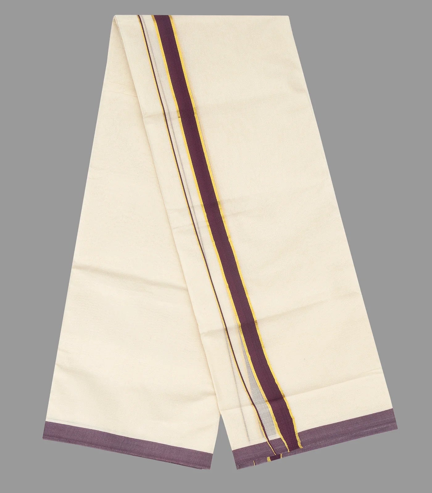 RmKV Cream 8 Muzham Cotton Dhoti With Purple And Zari Border