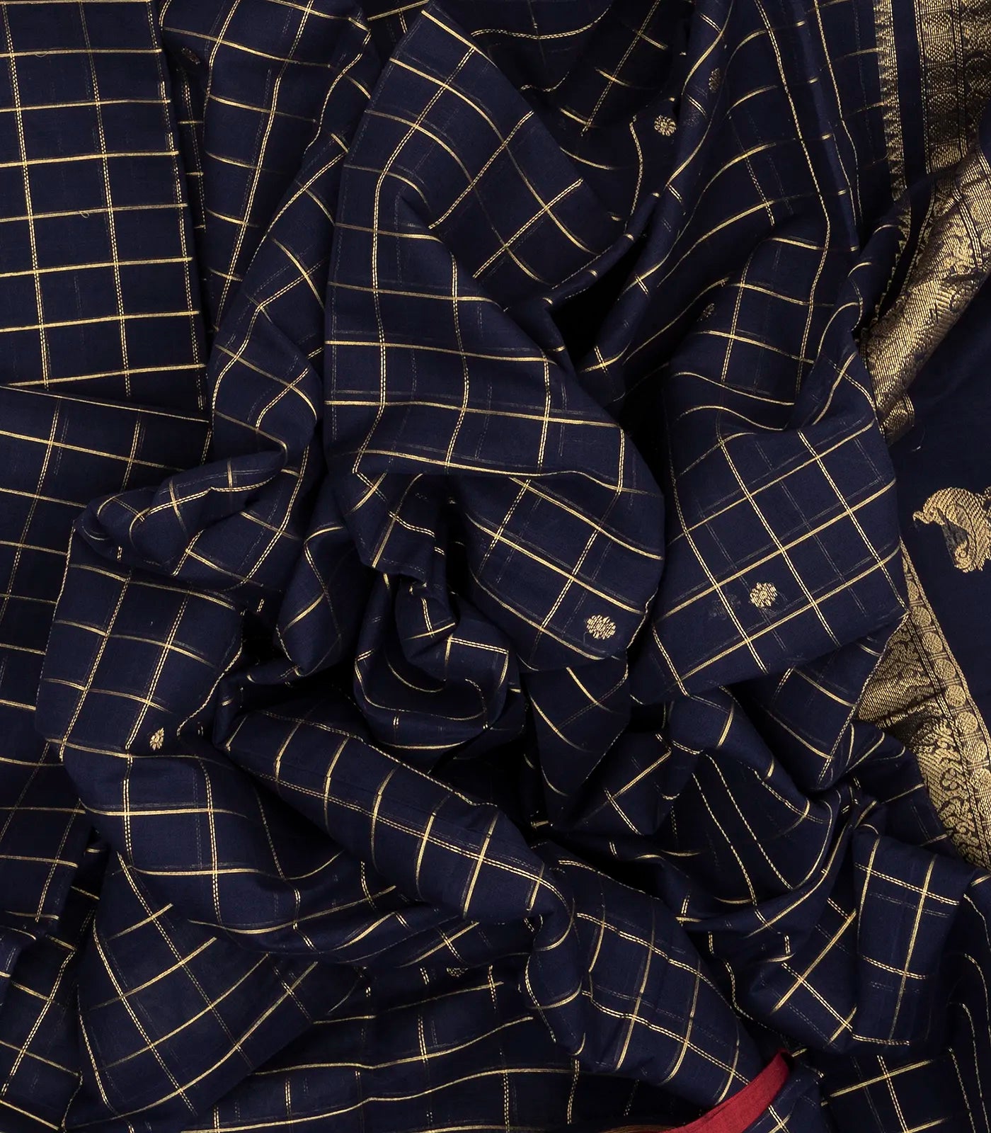 RmKV Navy Blue Handloom Kanchi Cotton Saree With Zari Checks - view 3