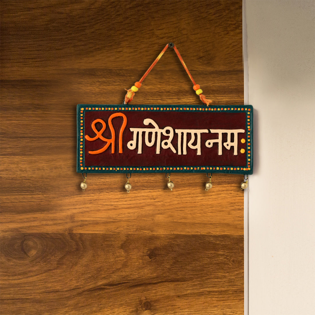 EXCLUSIVELANE 'Ganesha Mantra' Terracotta Wall Hanging Decor (Shree Ganeshay Namah)