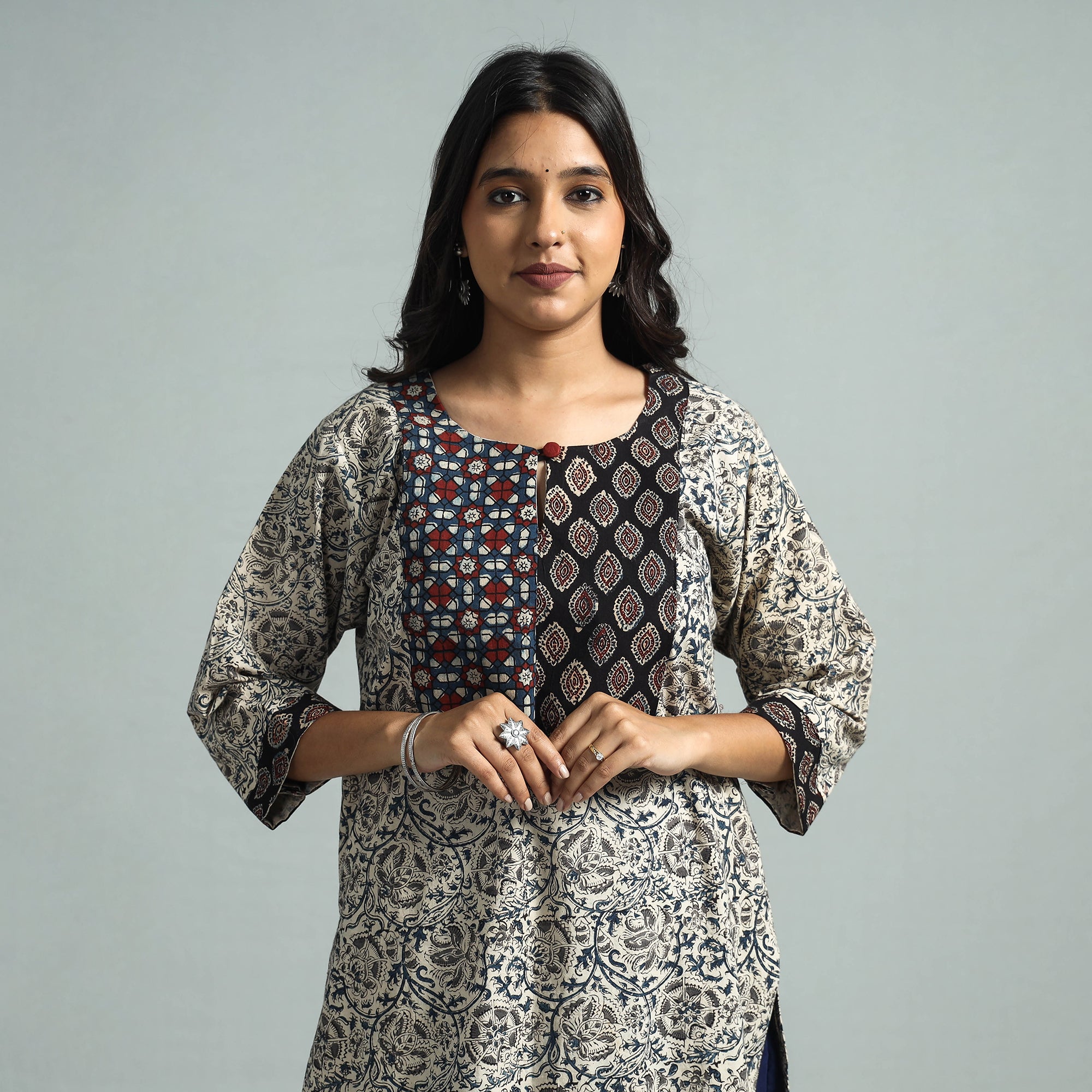 ITOKRI CASUALS Beige - Pedana Kalamkari Block Printed Cotton Kurta with Palazzo Set