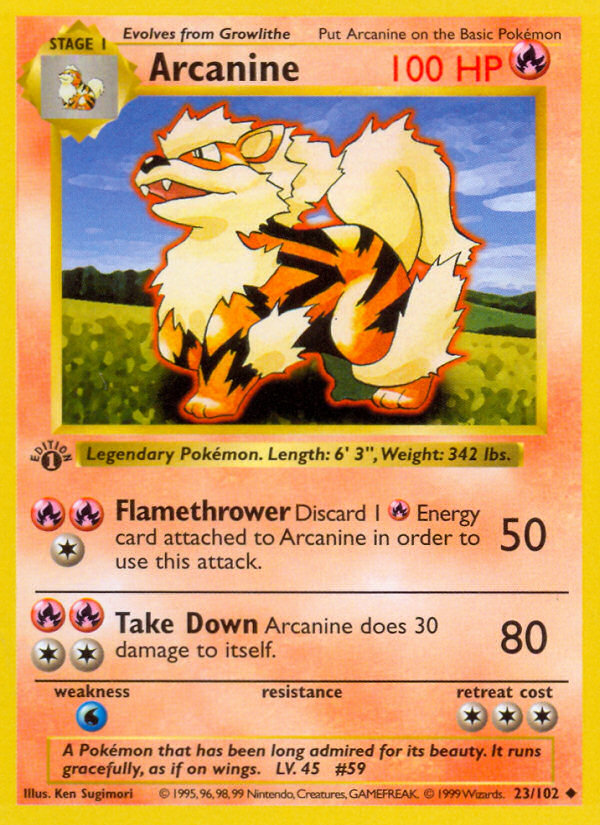 1st edition base1-23 – Pokémon Arcanine - 23/102 - Uncommon - 1st Edition [base1-23] [Non-Holo] - Arcanine - 23/102 - Uncommon - 1st Edition