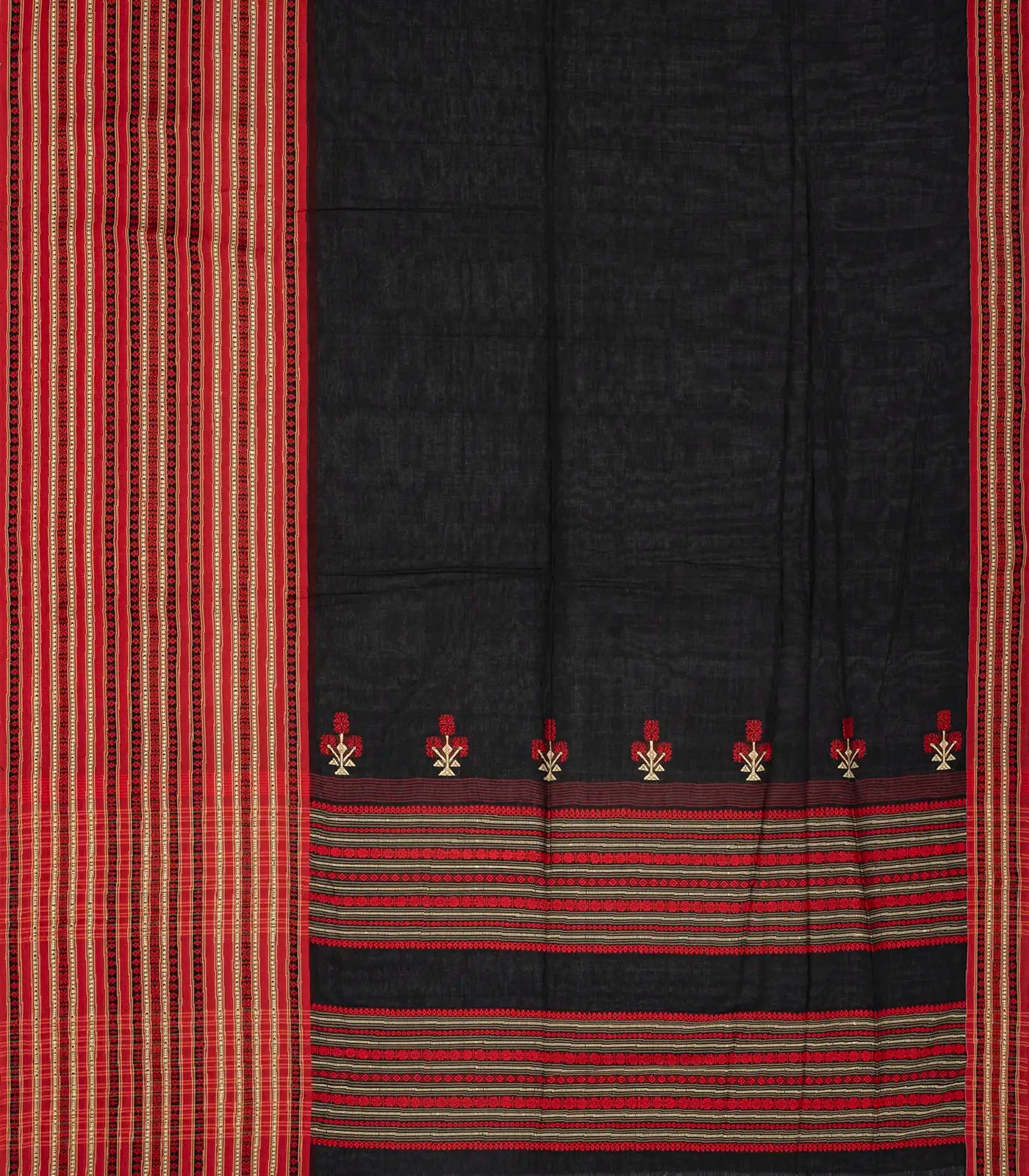 RmKV Black Handloom Plain Bengal Cotton Saree With Contrast Border - view 2