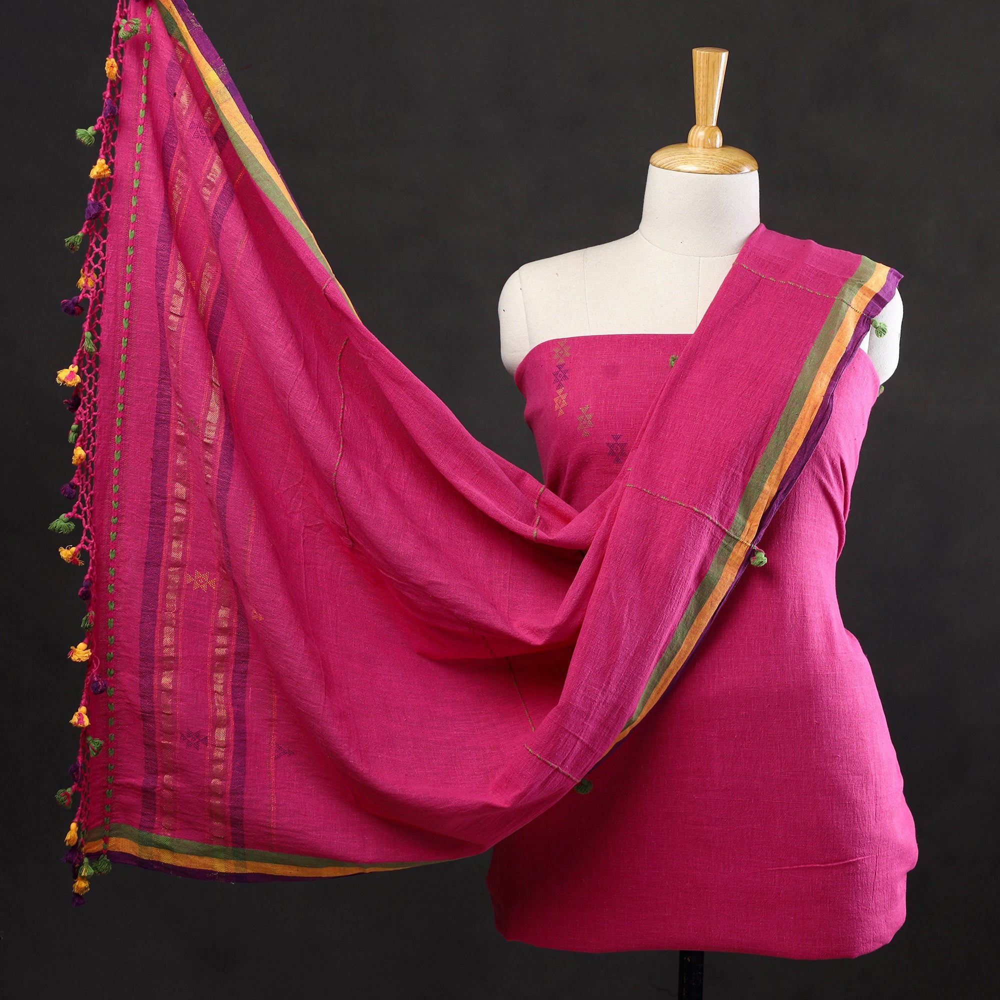 KACHCHH JI CHHAAP 3pc Kutch Handloom Organic Kala Cotton Suit Material Set 08