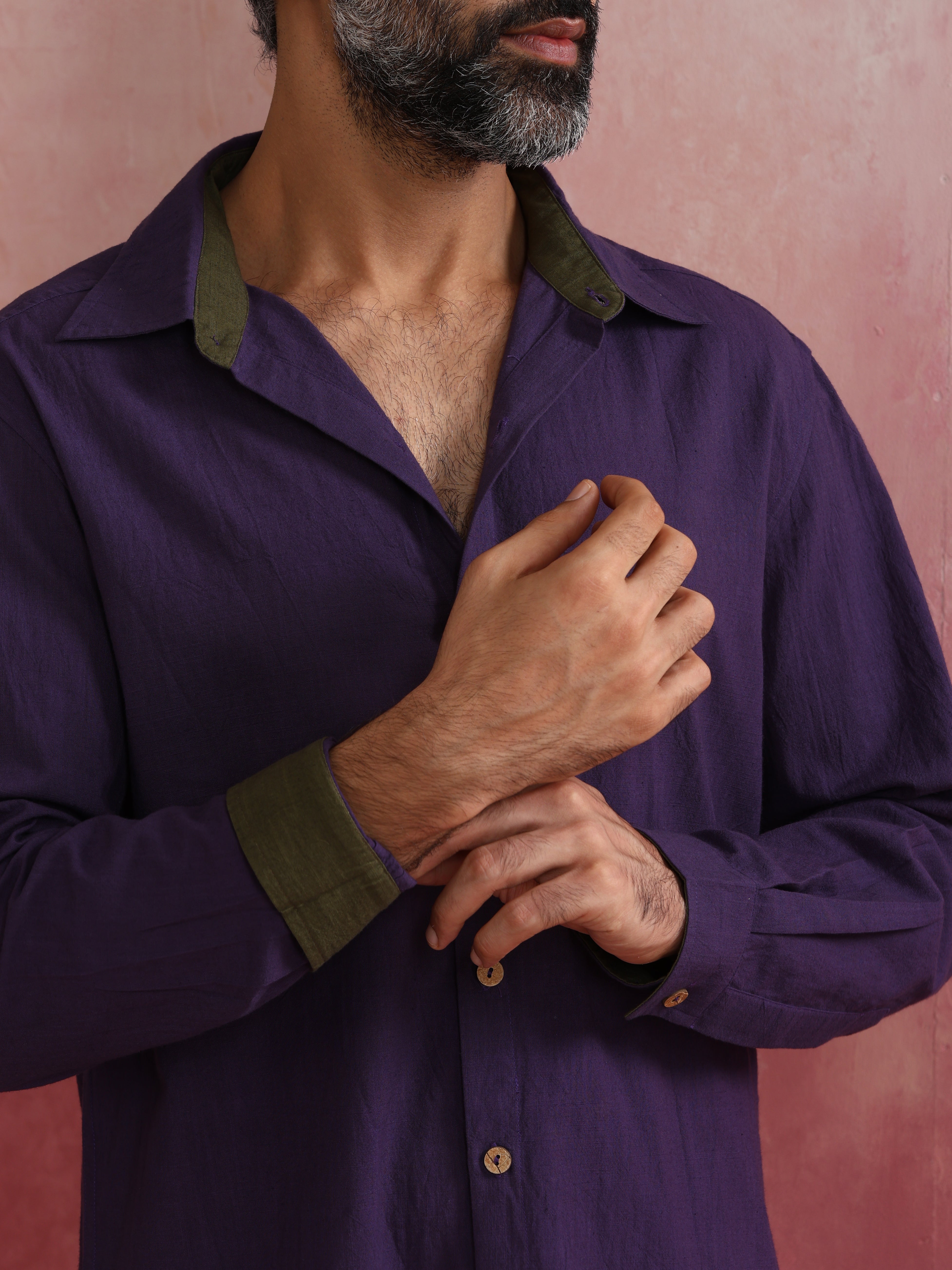 trueBrowns Men's Purple Cotton Shirt - view 5