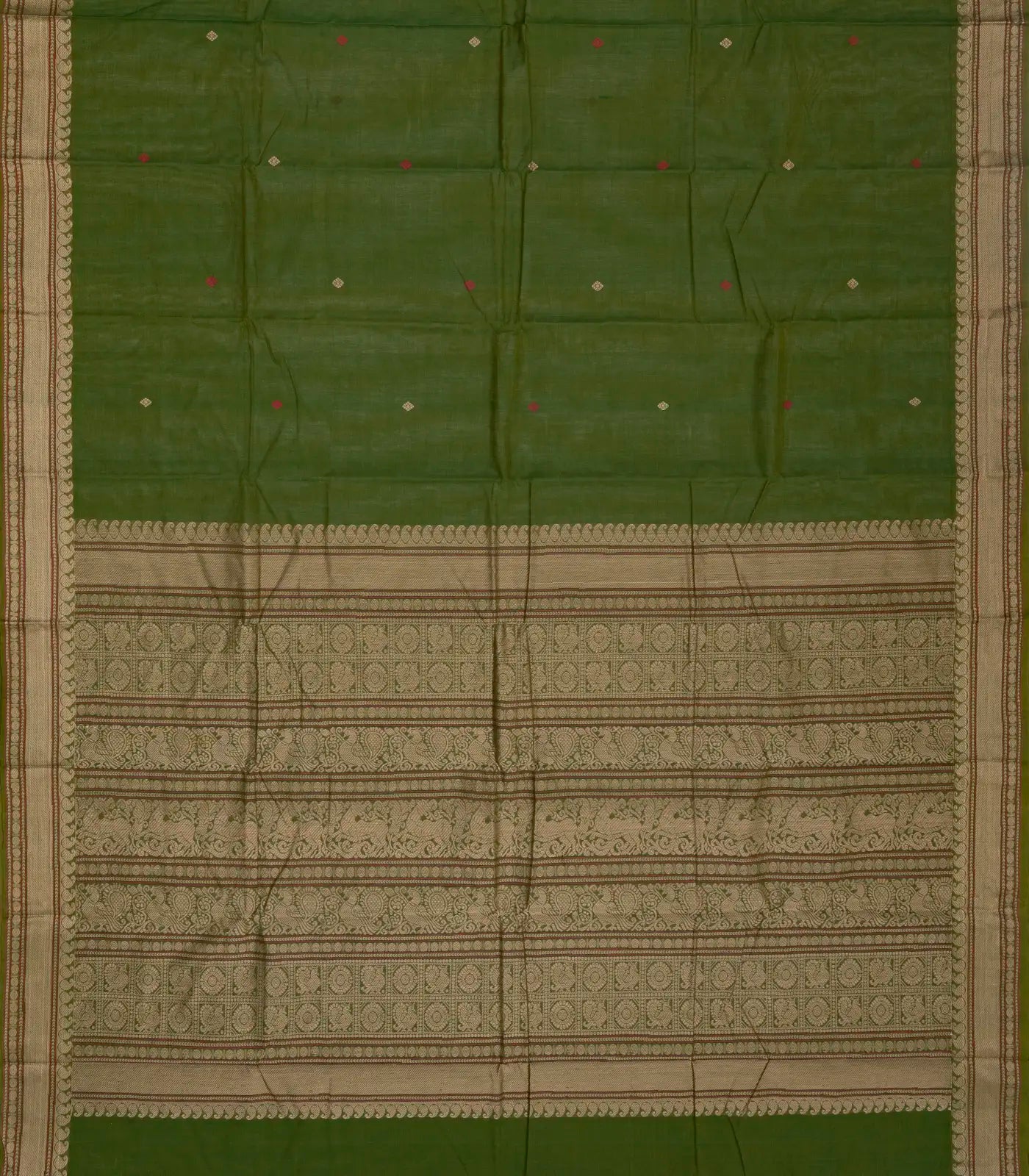 RmKV Leafy Green Handloom Kanchi Cotton Saree With Diamond Motifs - view 2