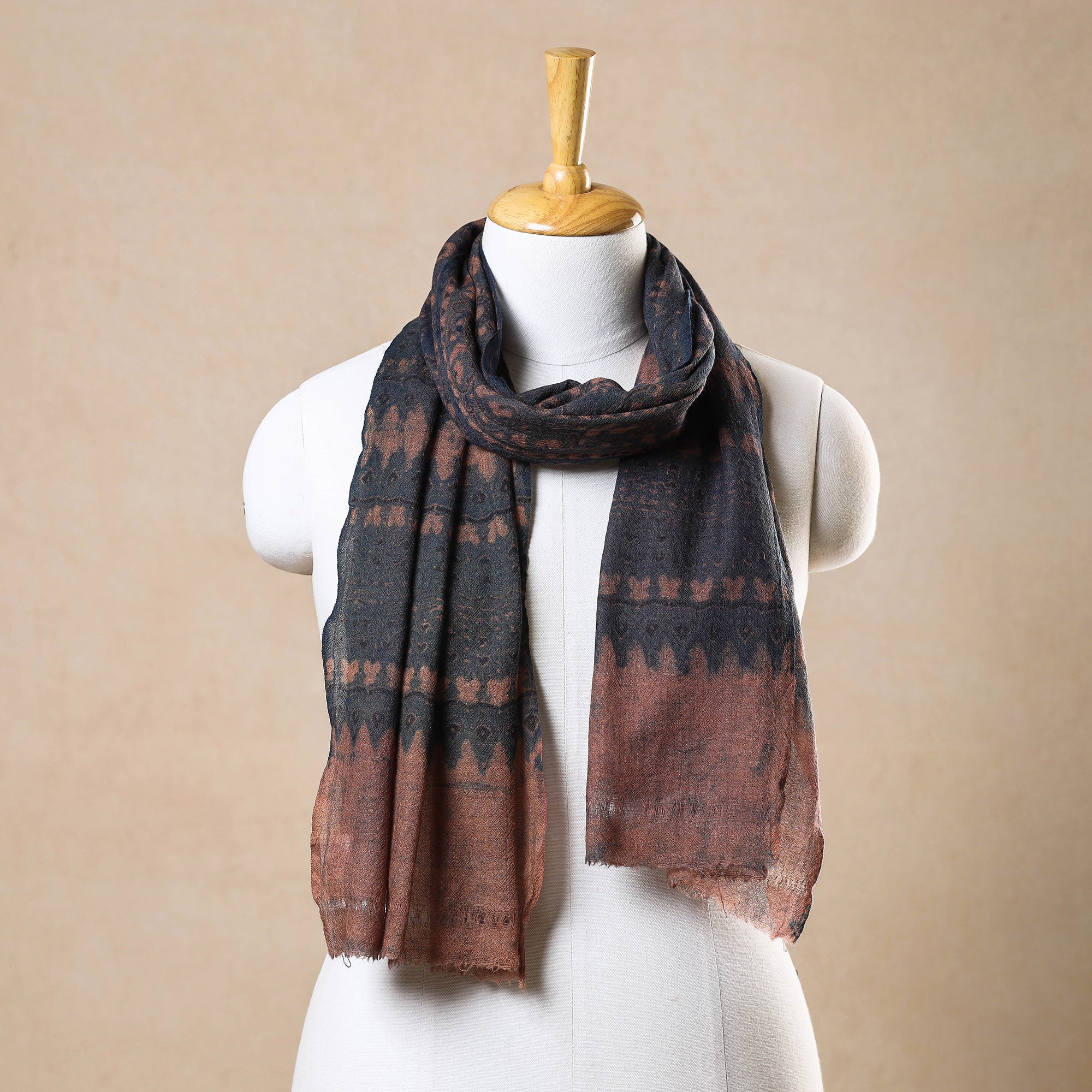 AJRAKH BY JABBAR KHATRI Blue - Ajrakh Hand Block Printed Pure Woolen Stole
