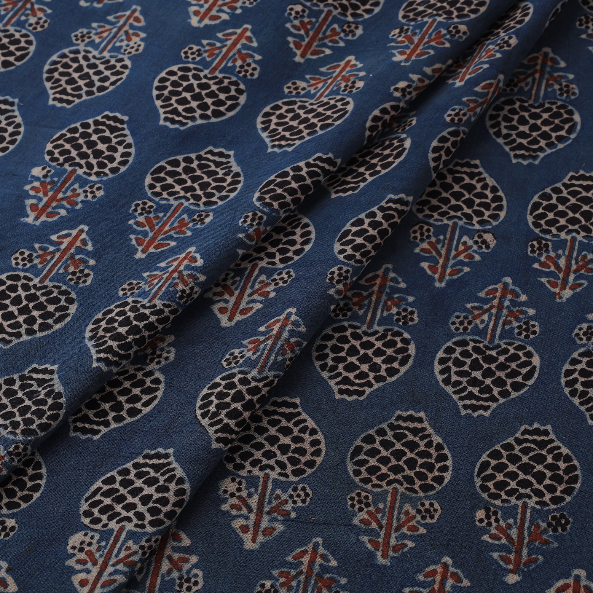 RIYAZ ABDULMAJID KHATRI - AJRAKH Blue - Ajrakh Hand Block Printed Natural Dyed Mul Cotton Fabric 02 - view 2