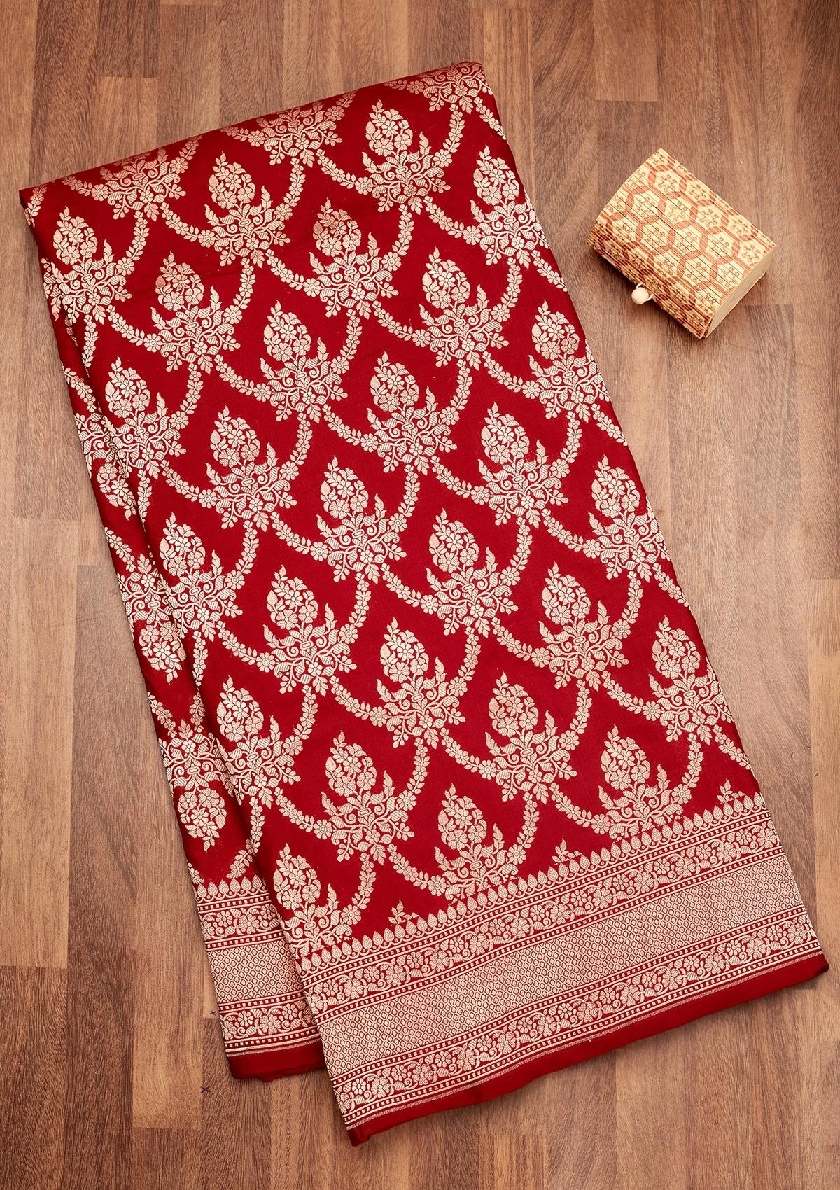 Koskii Red Zariwork Pure Silk Saree – Women's