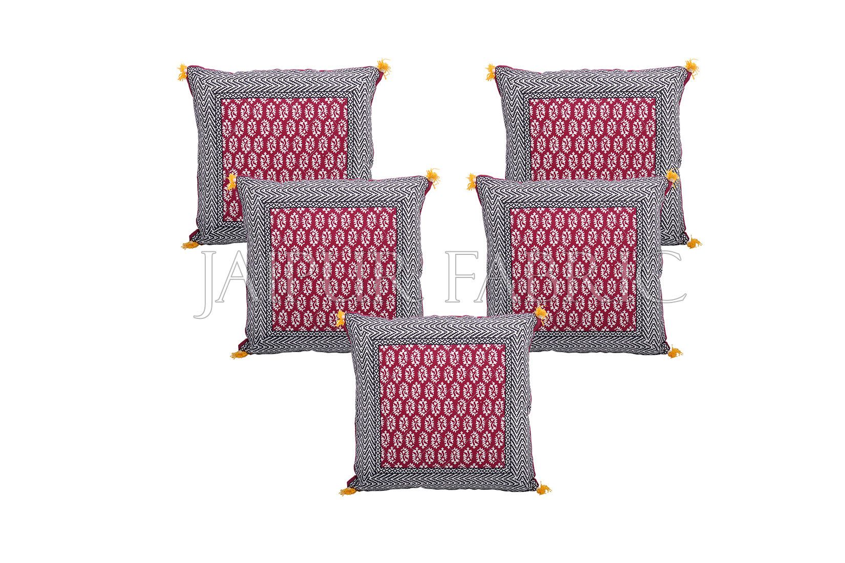 JaipurFabric® Maroon Color with Black Border Block Print Cotton Cushion Cover