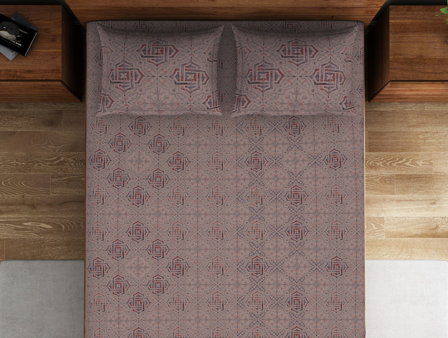 Spaces India Geometric Shadow Gray - Light Brown 100% Cotton Double Bedsheet - Morroccan By Spaces - view 3