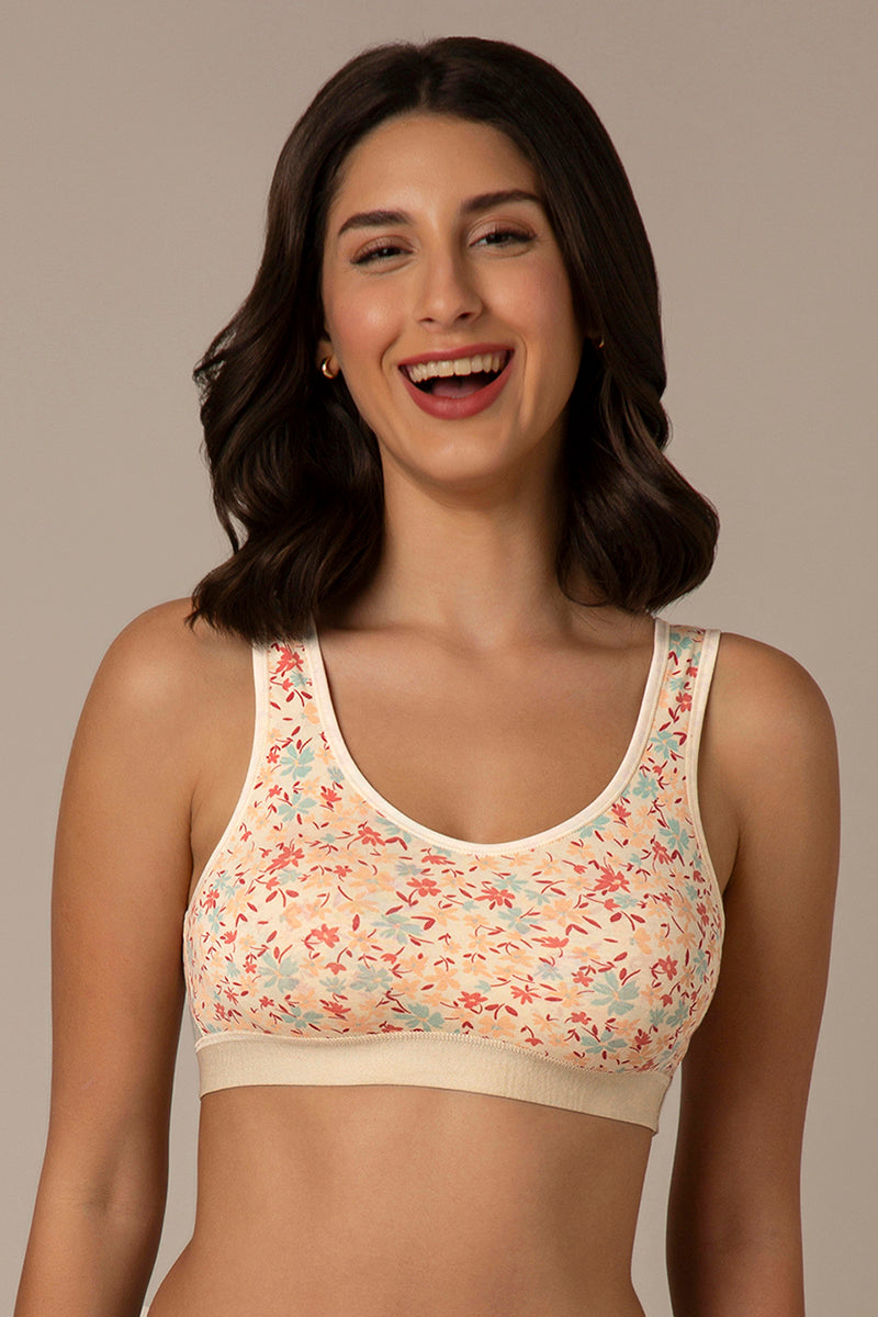 Amante Easy Slip-On Non-Padded Non-Wired Cotton Bra - Daisy Print